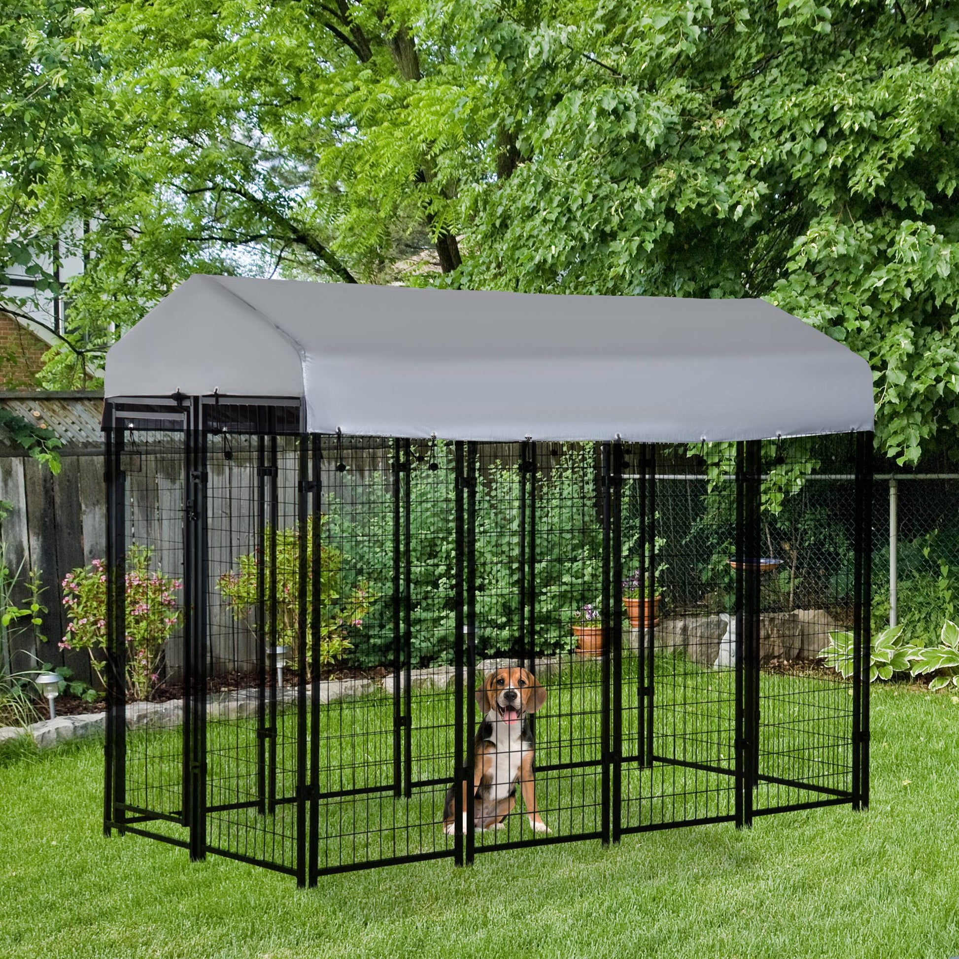 8' x 4' x 6' Large Outdoor Dog Kennel Steel Fence with UV-Resistant Oxford Cloth Roof &; Secure Lock Houses, Kennels & Pens   at Gallery Canada