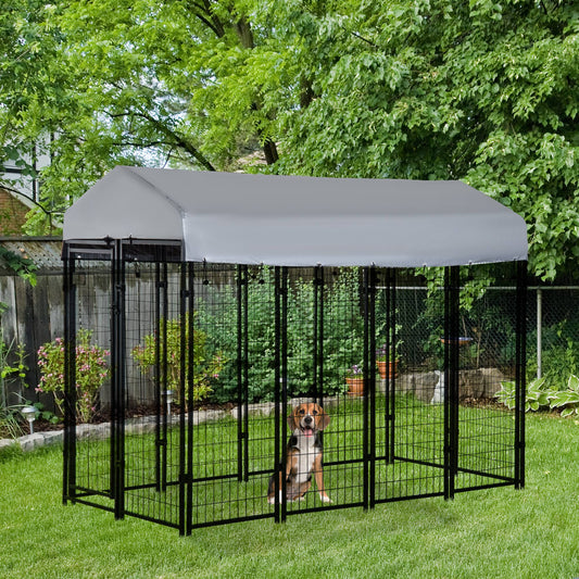 8' x 4' x 6' Large Outdoor Dog Kennel Steel Fence with UV-Resistant Oxford Cloth Roof &; Secure Lock Houses, Kennels & Pens Multi Colour  at Gallery Canada