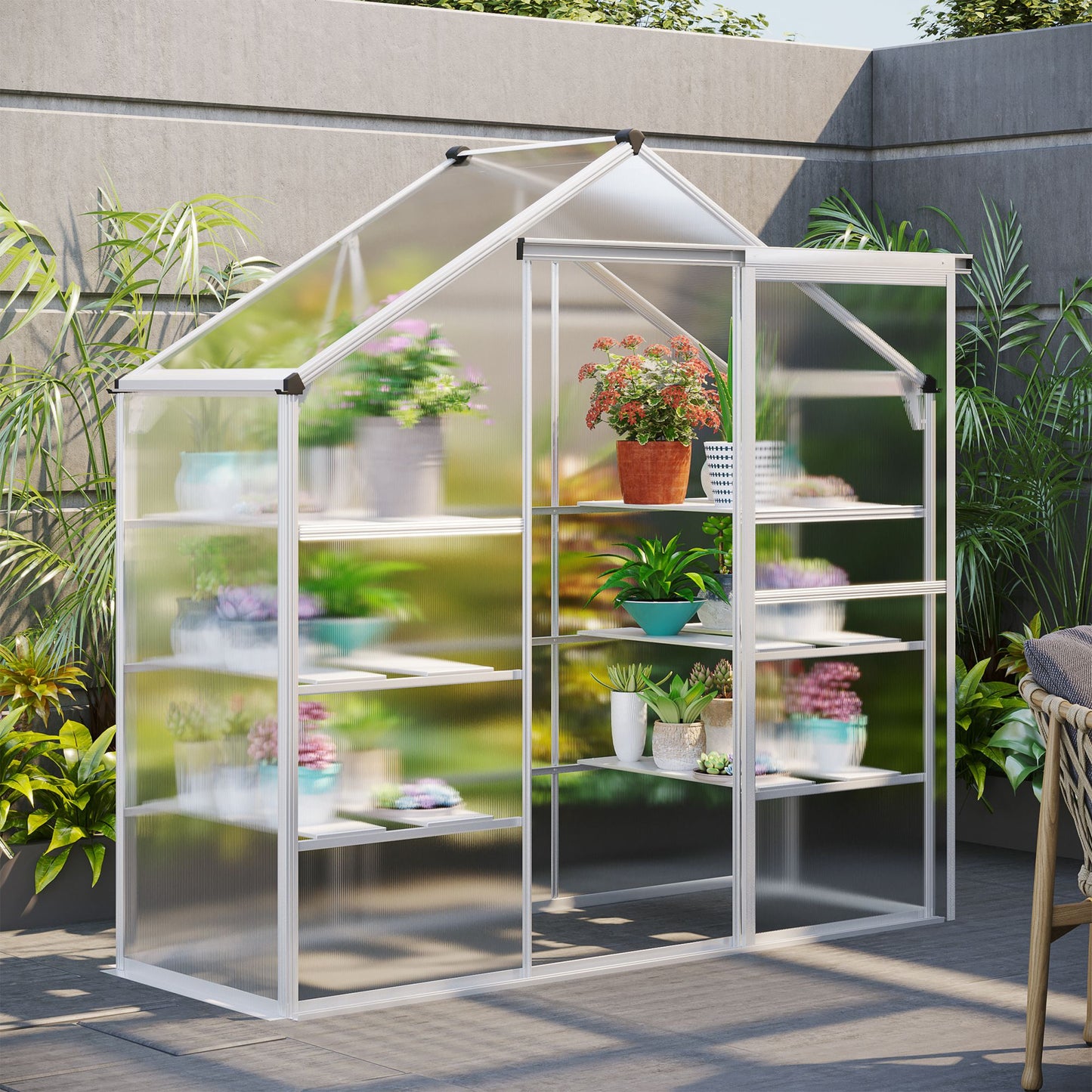 6.3' x 2.3' x 6.1' Outdoor Walk-in Greenhouse with 3-Tier Shelves, Garden Polycarbonate Green House Plants Flower Cold Frame with Aluminum Frame Walk In Greenhouses at Gallery Canada