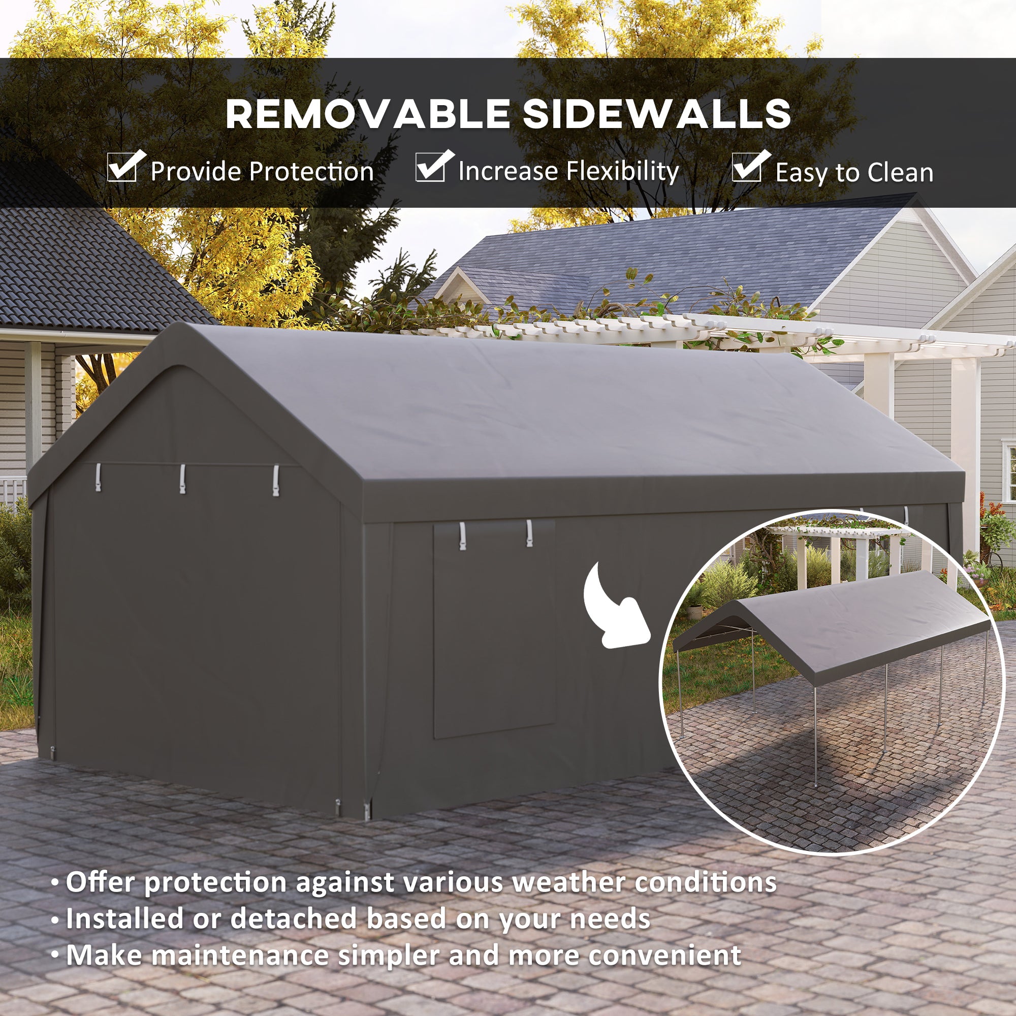 12 x 20ft Carport with 2 Roll-Up Doors, 4 Windows, Portable Garage with Removable Sidewalls for Car, Truck, Dark Grey Car Shelters at Gallery Canada