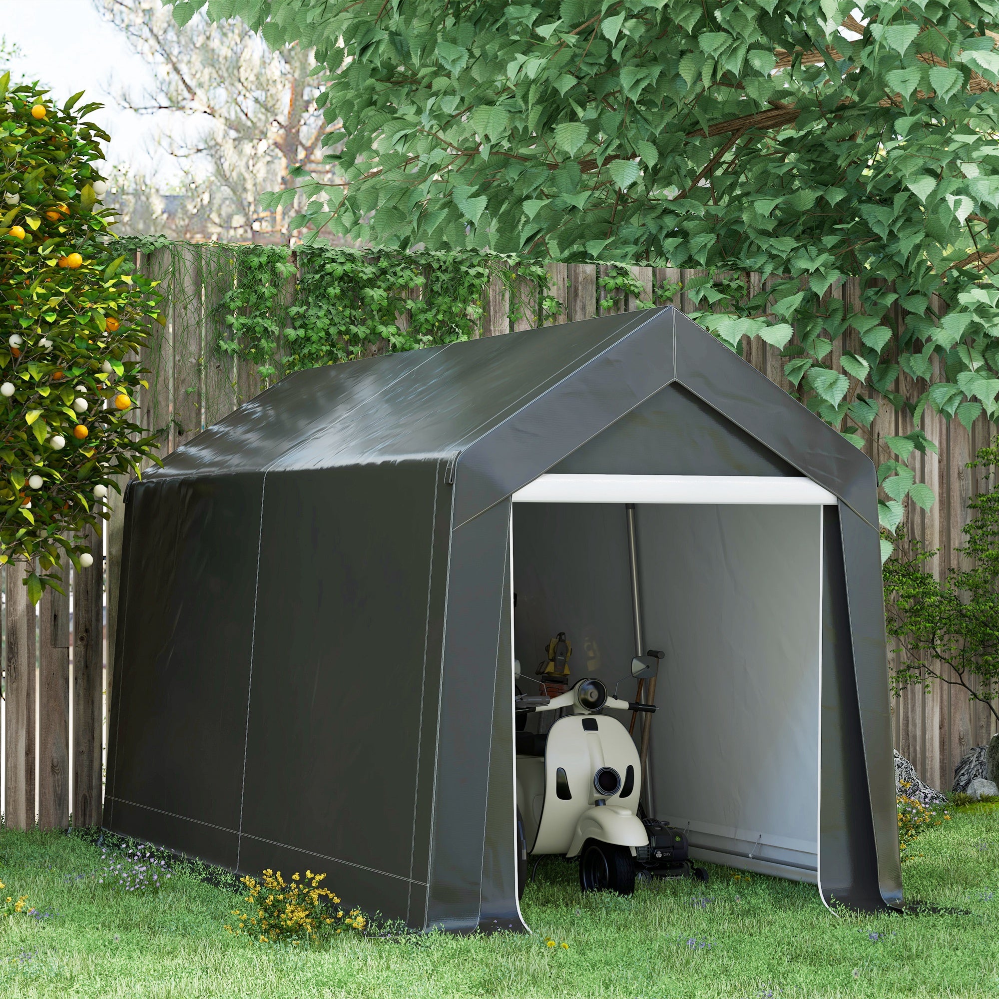 7' x 12' Outdoor Storage Shed Portable Garage with Roll-up Door for Motorcycle, Bike, Garden Tools, Dark Grey Car Shelters at Gallery Canada