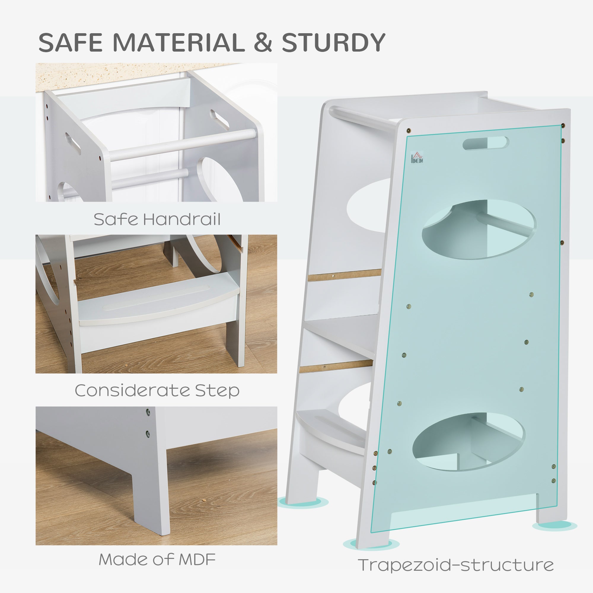 Toddler Tower Kitchen Helper with 3-Level Adjustable Height, Heavy-Duty Kids Step Stool with Safety Rail, Grey Toddler & Kids Step Stools at Gallery Canada