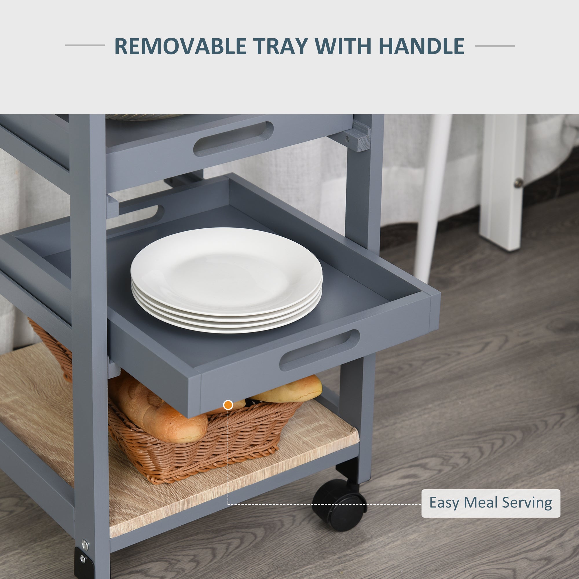 Kitchen Island Rolling Trolley Utility Serving Cart with Drawer Grey Kitchen Islands & Kitchen Carts at Gallery Canada