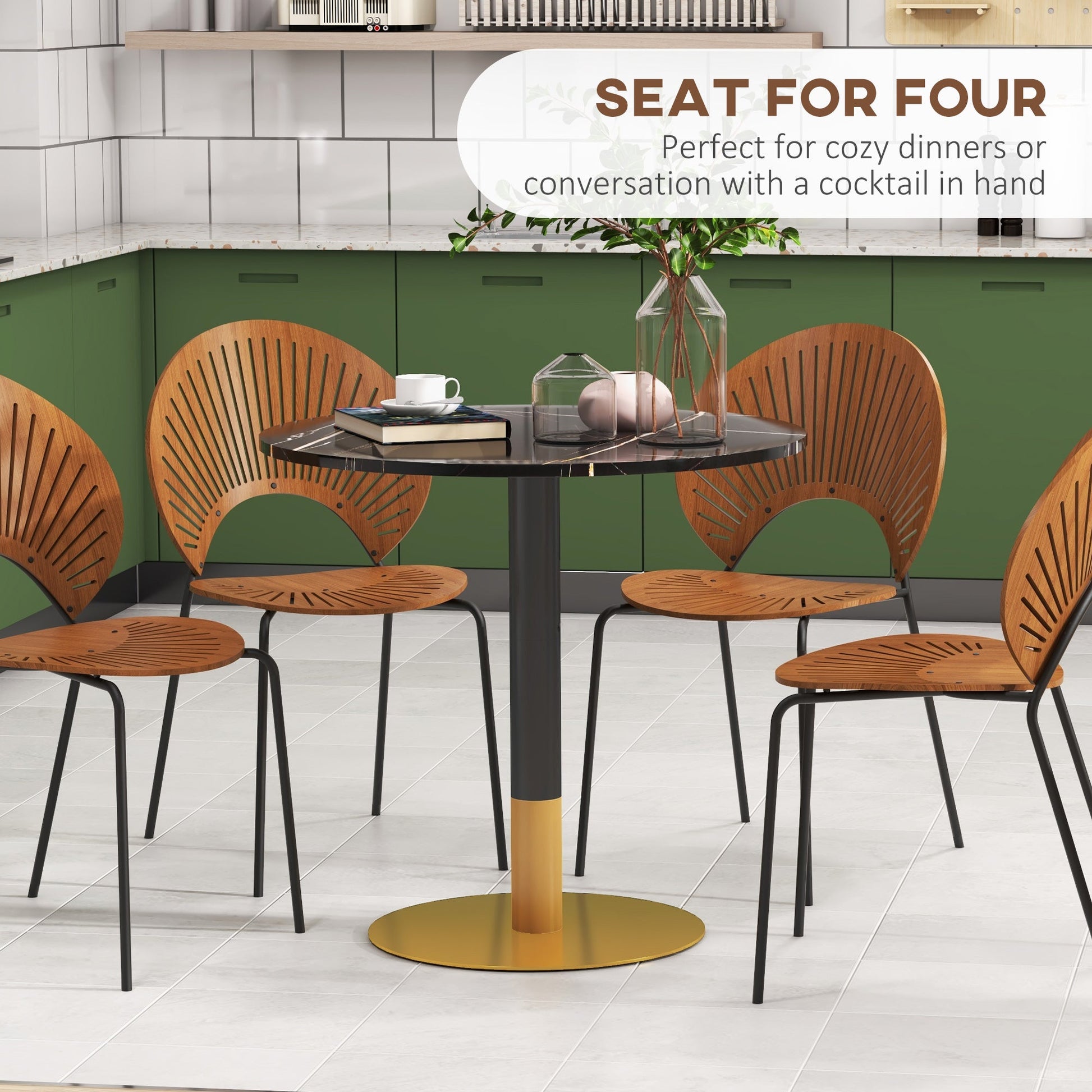 Round Dining Table, Modern Dining Room Table with Faux Marble Top, Steel Base, Space Saving Small Kitchen Table, Black Bar Tables & Dining Tables   at Gallery Canada