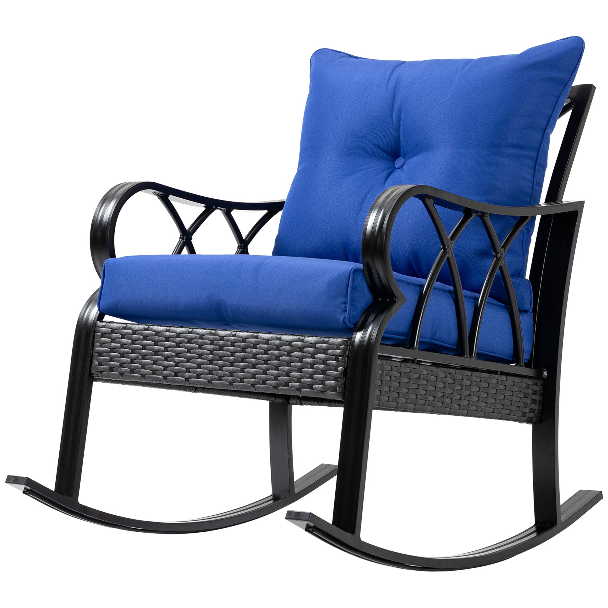 Outdoor Wicker Rocking Chair with Padded Cushions for Garden, Patio, and Backyard, Blue Patio Chairs Multi Colour  at Gallery Canada