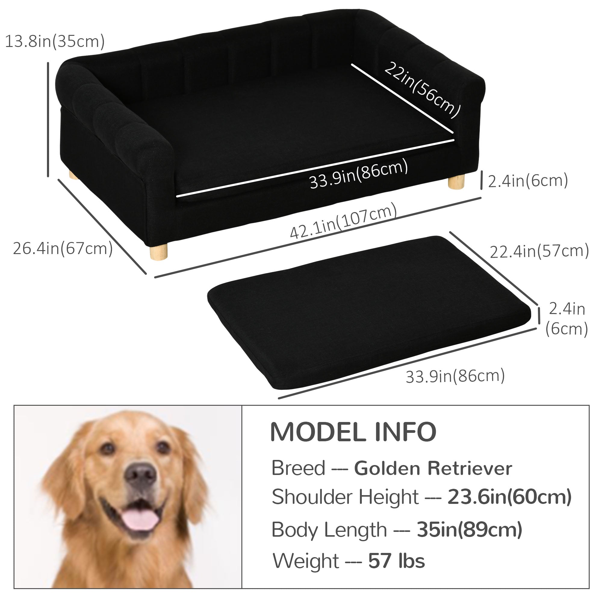 Modern Pet Sofa Cat or Medium Large Dog Couch W/ Removable Seat Cushion, Black Dog Sofas at Gallery Canada