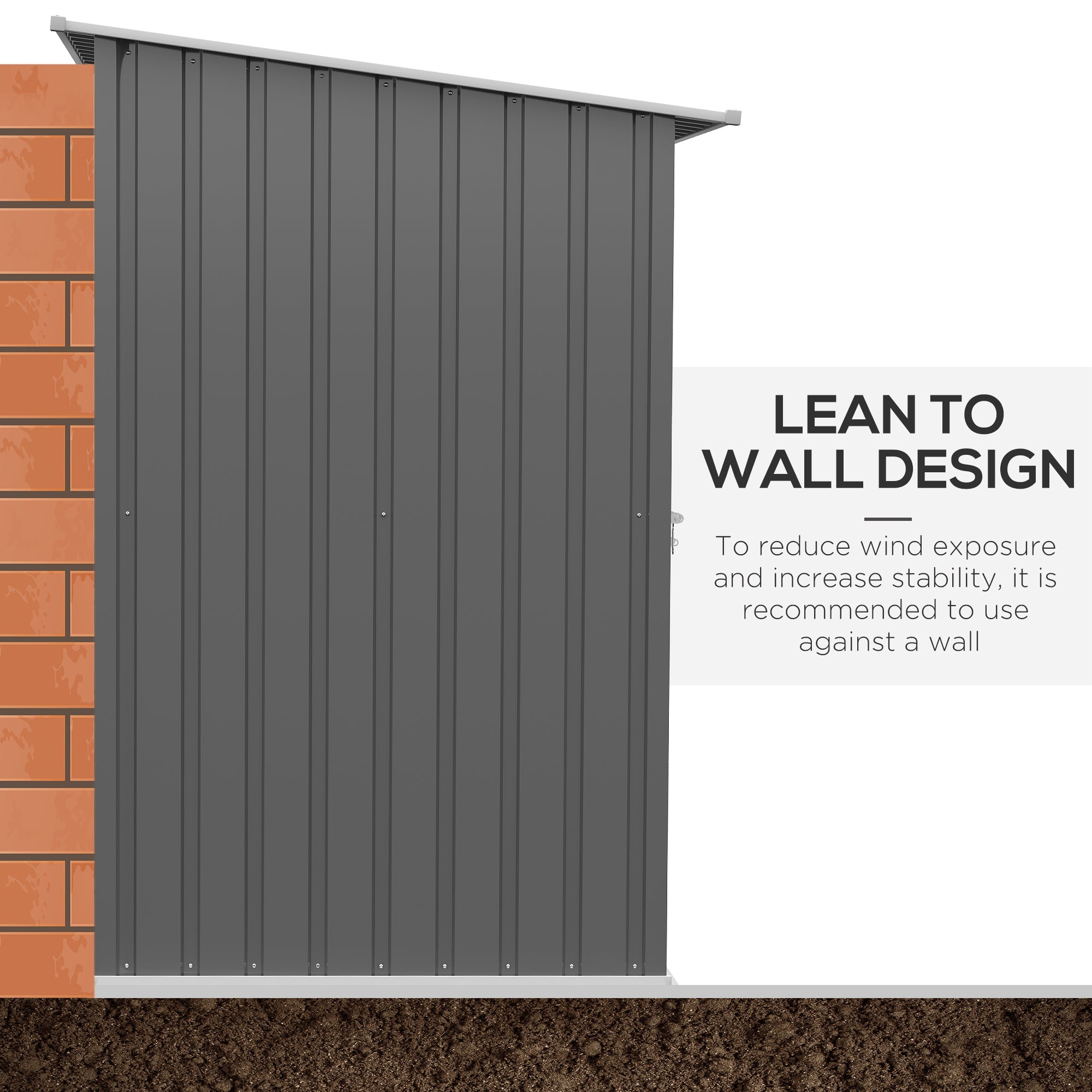 3.3' x 3.4' Lean-to Garden Storage Shed, Outdoor Galvanized Steel Tool House with Lockable Door for Patio Grey Sheds   at Gallery Canada