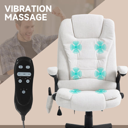 6 Point Vibrating Massage Office Chair High Back Executive Chair with Reclining Back, Swivel Wheels, White Massage Chairs   at Gallery Canada