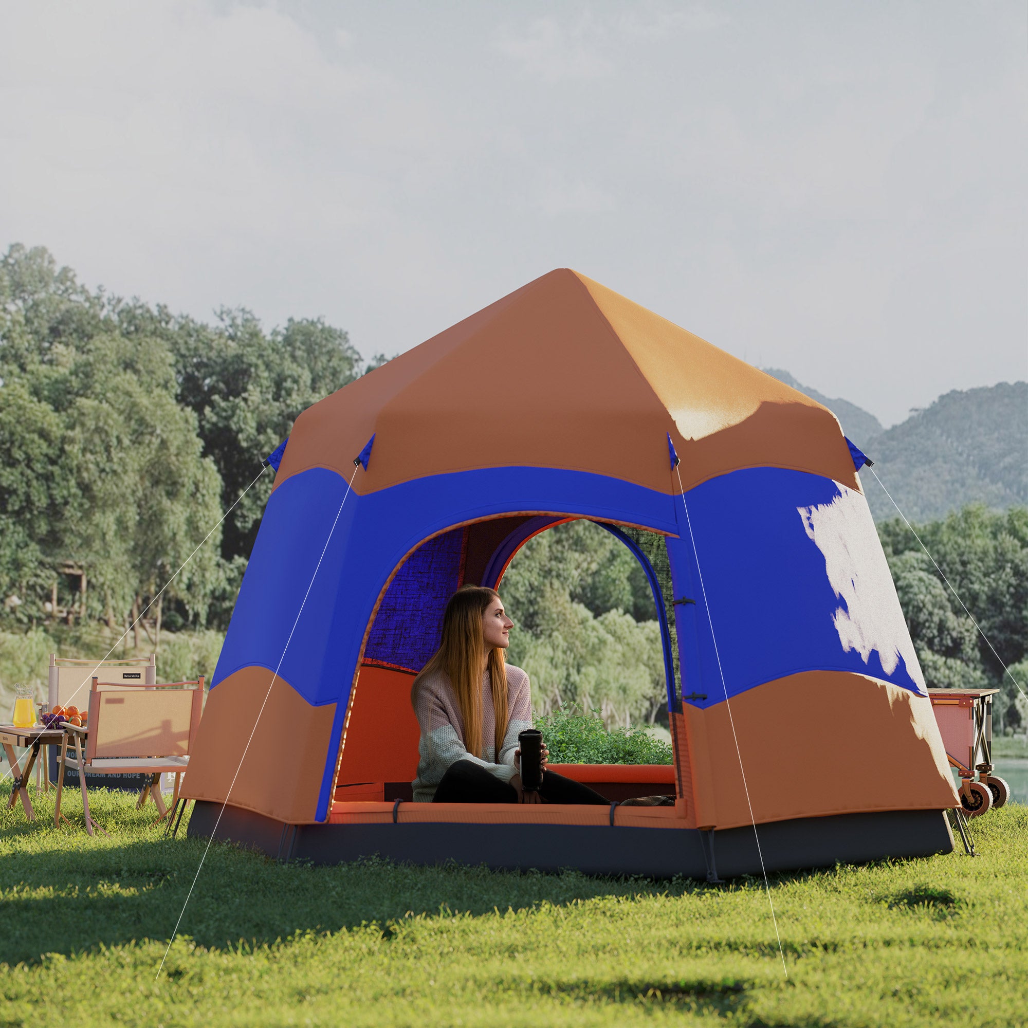 Hexagon Double Layer Easy Pop Up Camping Tent 4-6 Person Portable Folding Dome Shelter Hiking Travel Tent All Season Used Camping Tents at Gallery Canada