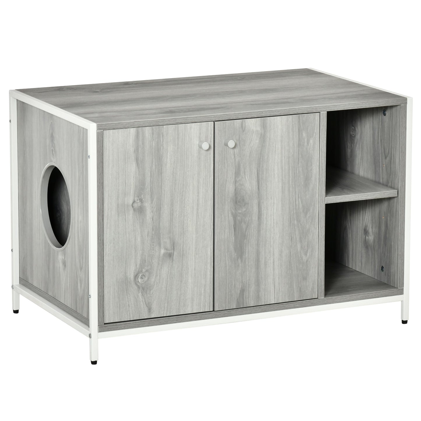 Double-Door Cat Litter Box Enclosure Cabinet with Storage, Grey Cat Litter Box Enclosures Multi Colour  at Gallery Canada