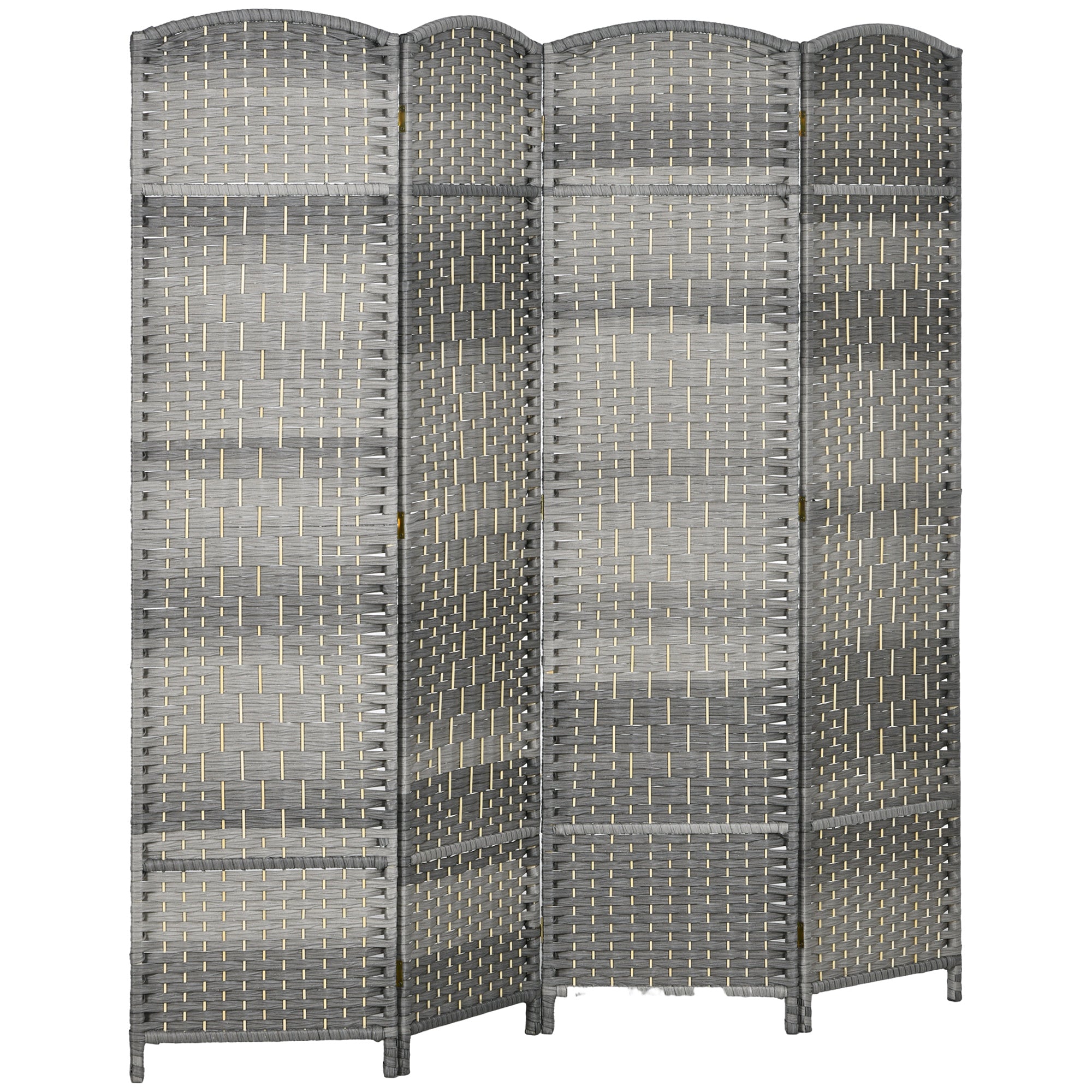 6 Ft Tall Folding Room Divider, 4 Panel Portable Privacy Screen, Hand-Woven Partition Wall Divider, Mixed Grey Room Dividers   at Gallery Canada