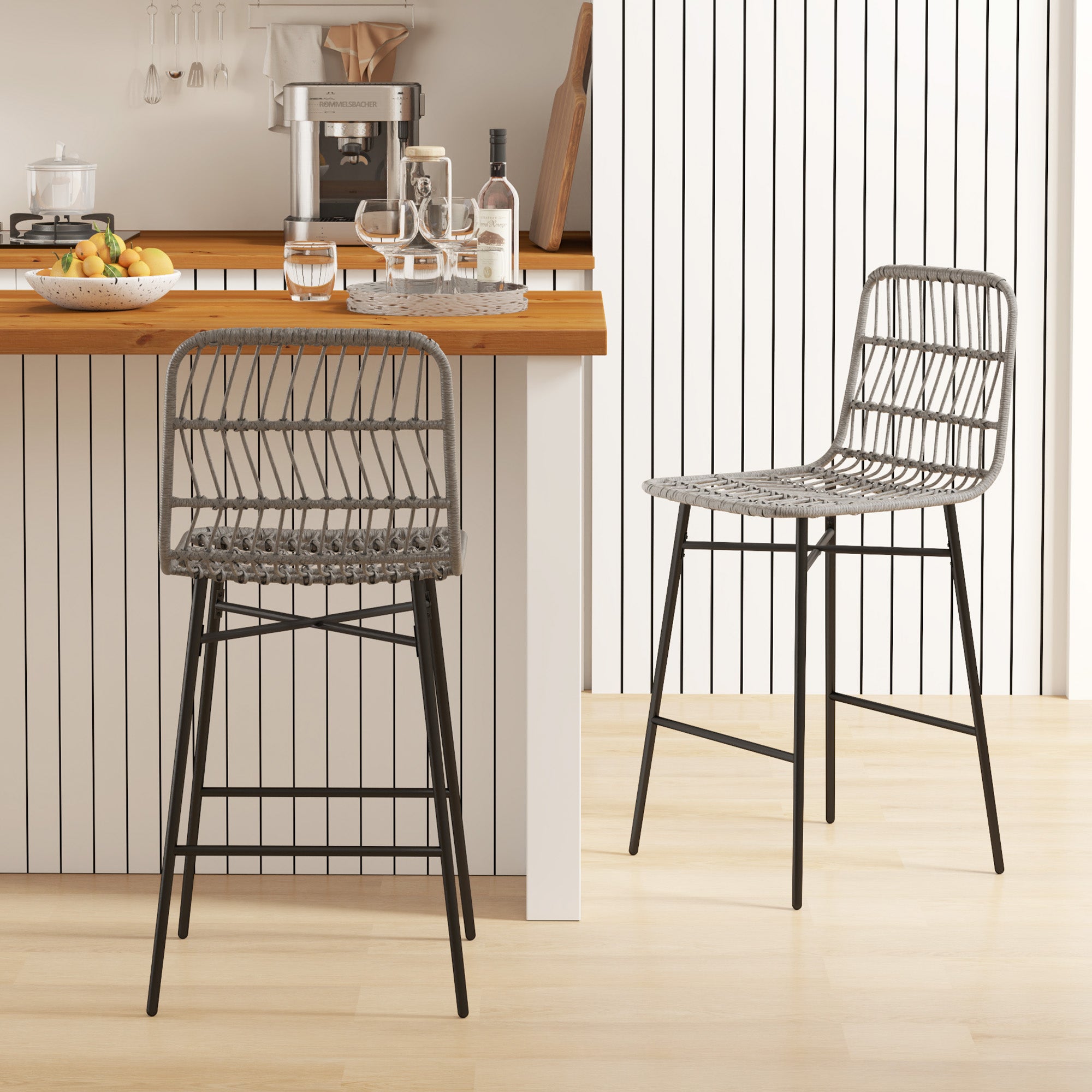 Rattan Counter Height Bar Stools Set of 2, 26