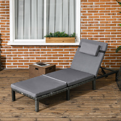 Outdoor Lounger, Patio Lounger with 5-Level Adjustable Back, Headrest for Poolside, Garden, Backyard, Dark Grey Chaise Loungers   at Gallery Canada