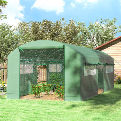 19.5' x 10' x 7.5' Walk-in Tunnel Greenhouse with 3 Roll-Up Doors and Large Mesh Windows, Outdoor Green House, Plant Hot House Tent with Galvanized Steel Frame, Green Tunnel Greenhouses at Gallery Canada