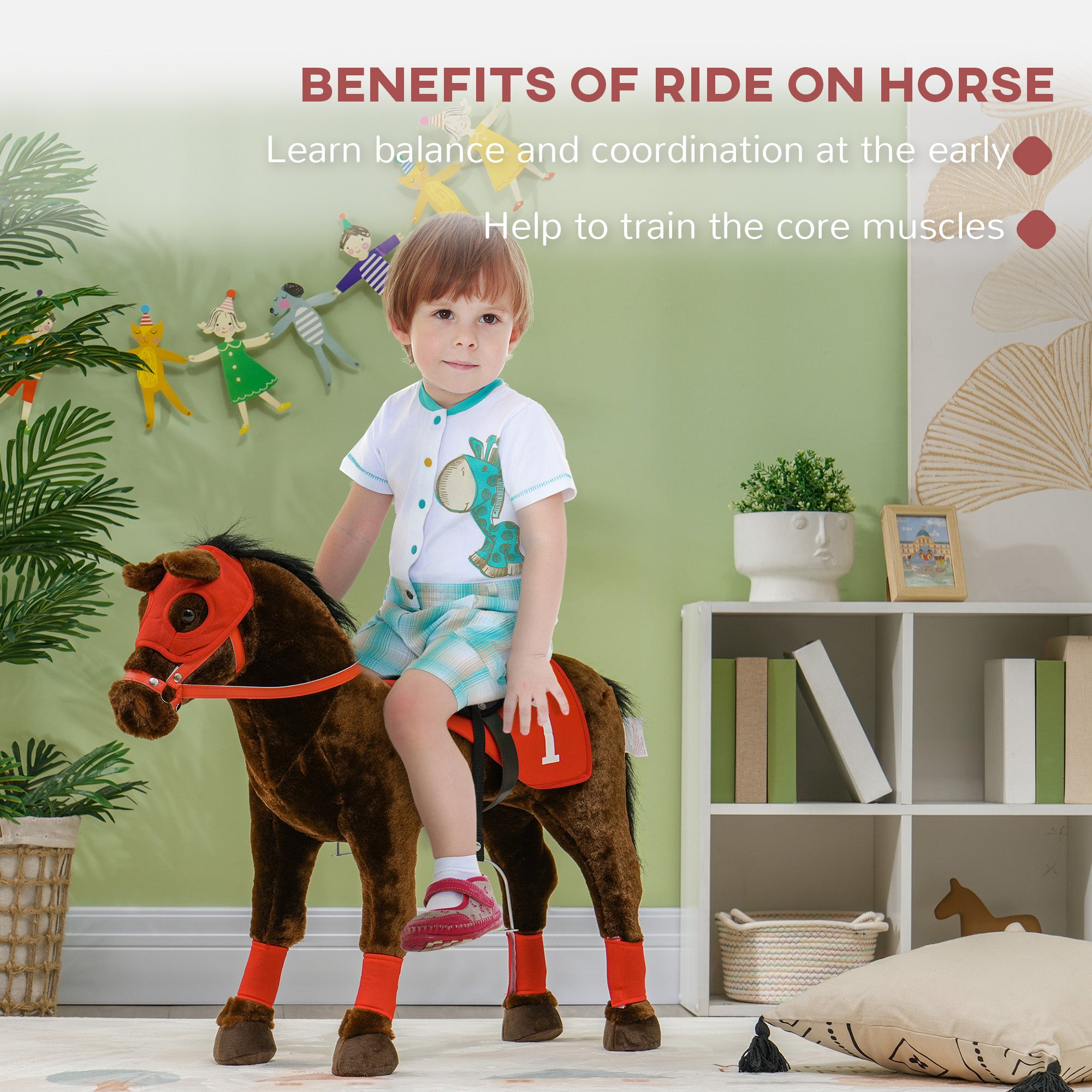 Kids Ride On Horse w/ Neighing Sound, Saddle, Stirrups, for 3-8 Years Rocking Horses at Gallery Canada