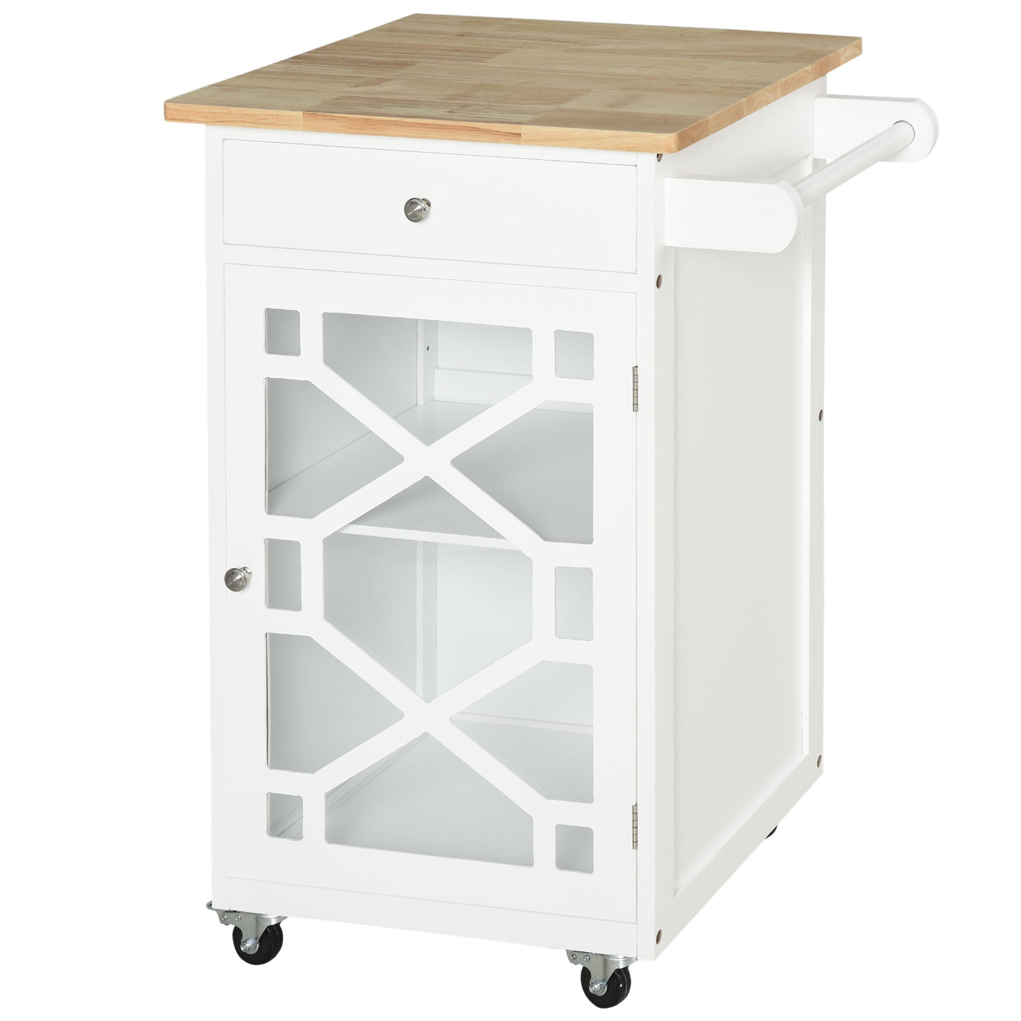 Kitchen Cart on Wheels, Rolling Kitchen Island with Drawer, Glass Door, Towel Rack and Adjustable Shelf, White Kitchen Islands & Kitchen Carts   at Gallery Canada