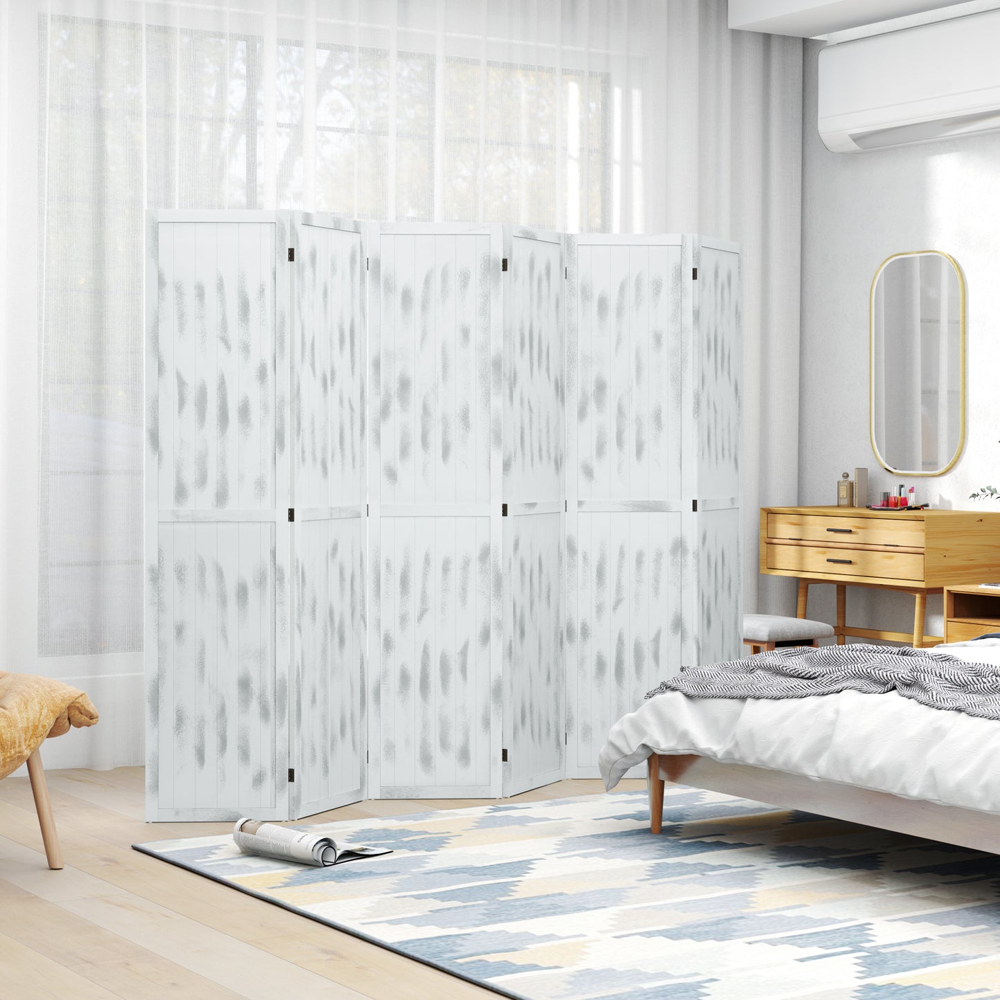 Screen Divider Room Divider Screen with Foldable Design for Indoor Bedroom Office 5.5' Rustic White Room Dividers at Gallery Canada