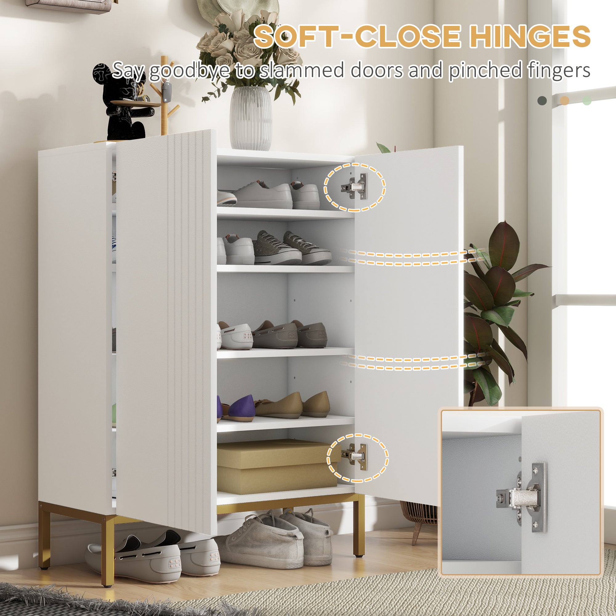 Narrow Shoe Storage Cabinet with Adjustable Shelves and Soft-Close Hinges, for 15-20 Pairs of Shoes, White Shoe Storage Cabinets & Racks   at Gallery Canada