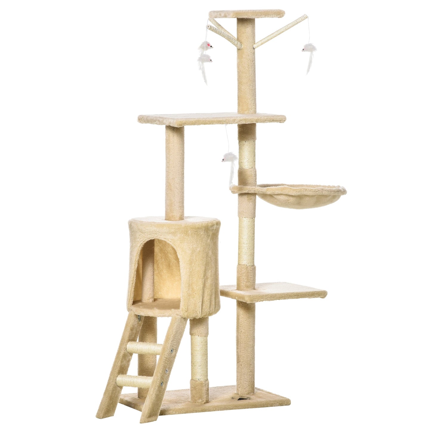 52" Multi-Level Cat Tree, Kitten Playhouse, Cat Activity Center with Scratching Post Rest Condo, Hammock Beige Cat Towers   at Gallery Canada