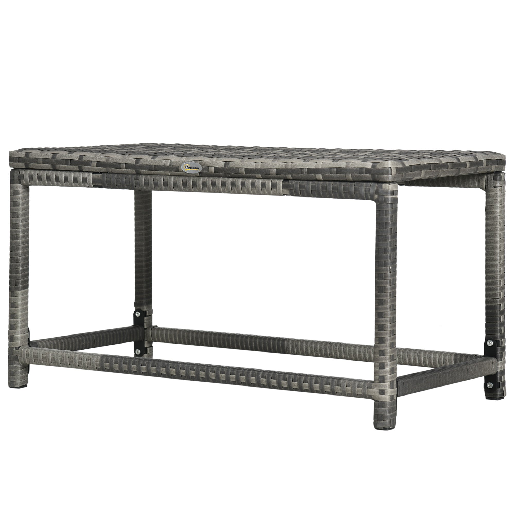 Patio Rattan End Table, Outdoor Side Table with Full Woven Table Top for Garden, Balcony, Mixed Grey Patio Side Tables Mixed Grey  at Gallery Canada