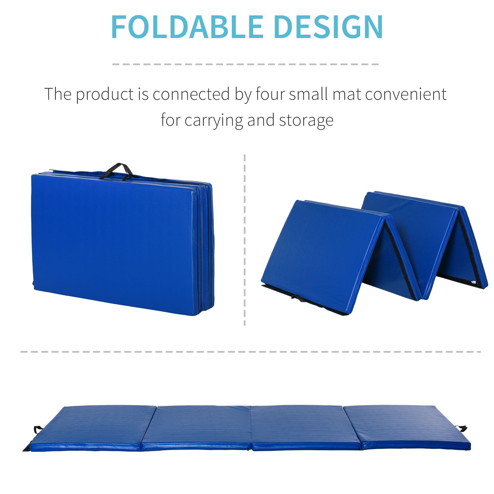 4'x10'x2'' Folding Gymnastics Tumbling Mat, Exercise Mat with Carrying Handles for Yoga, MMA, Martial Arts, Stretching, Core Workouts, Dark Blue Gymnastics Mats   at Gallery Canada