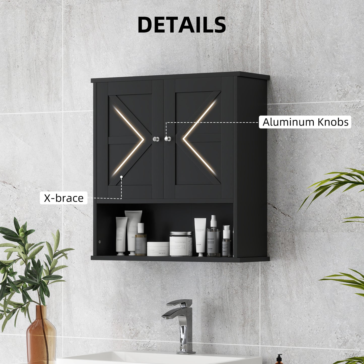 Farmhouse Bathroom Medicine Cabinet, Wall Cabinet with Barn Doors, and Adjustable Shelf for Laundry Room, Black Bathroom Cabinets at Gallery Canada