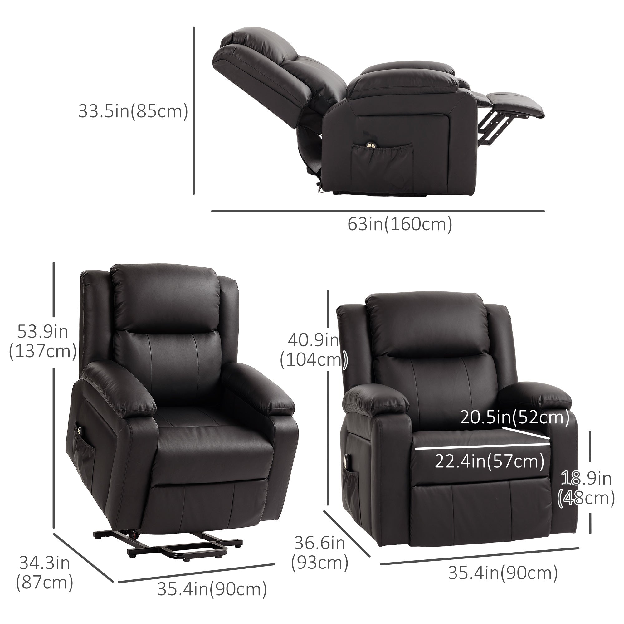 Lift Chair for Seniors, PU Leather Upholstered Electric Recliner Chair with Remote, Side Pockets, Quick Assembly, Brown Electric Power Lift Chairs at Gallery Canada