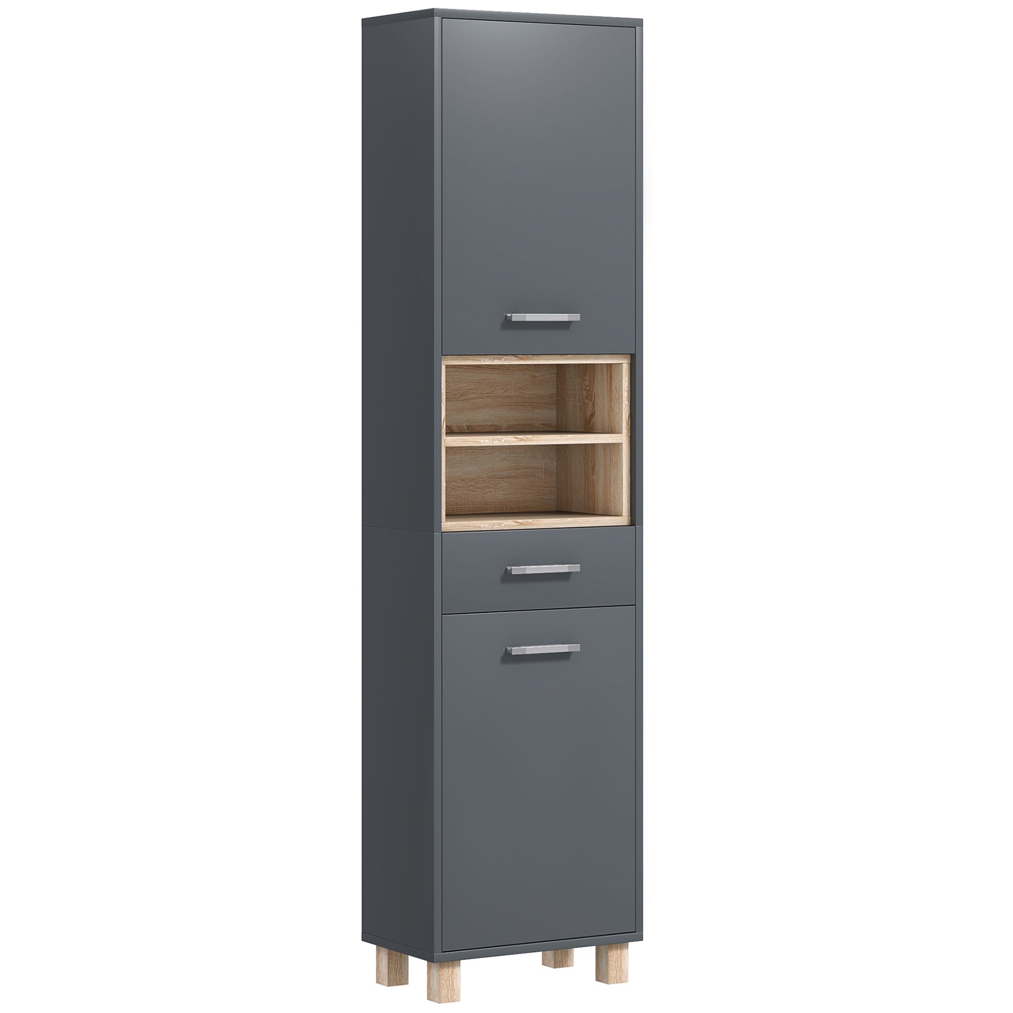 Tall Bathroom Storage Cabinet, Freestanding Bathroom Cabinet with Open Compartments, Double Doors and Drawer Bathroom Cabinets Grey at Gallery Canada