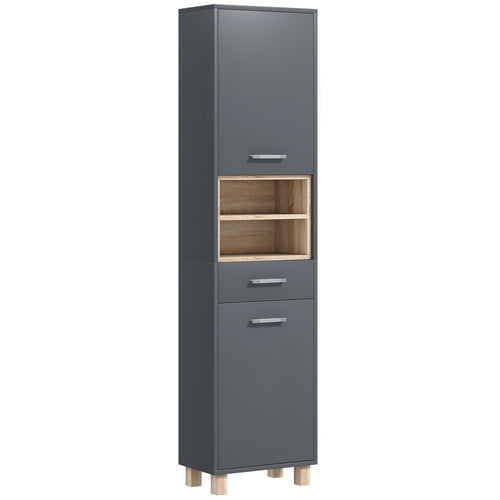 Tall Bathroom Storage Cabinet, Freestanding Bathroom Cabinet with Open Compartments, Double Doors and Drawer