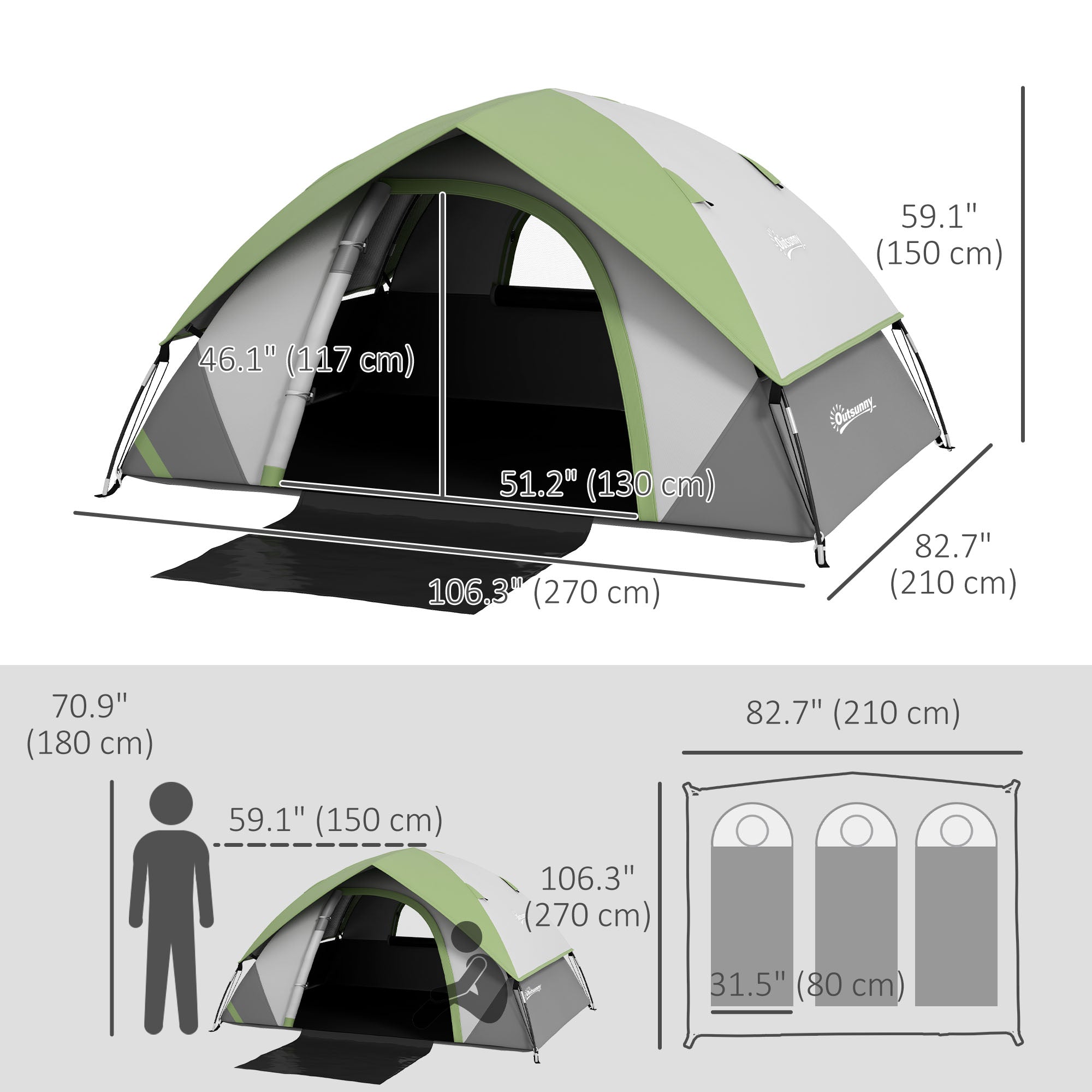 3000mm Waterproof Camping Tent for 4-5 Man, with Sewn-in Groundsheet and Carry Bag, Grey and Green Camping Tents   at Gallery Canada