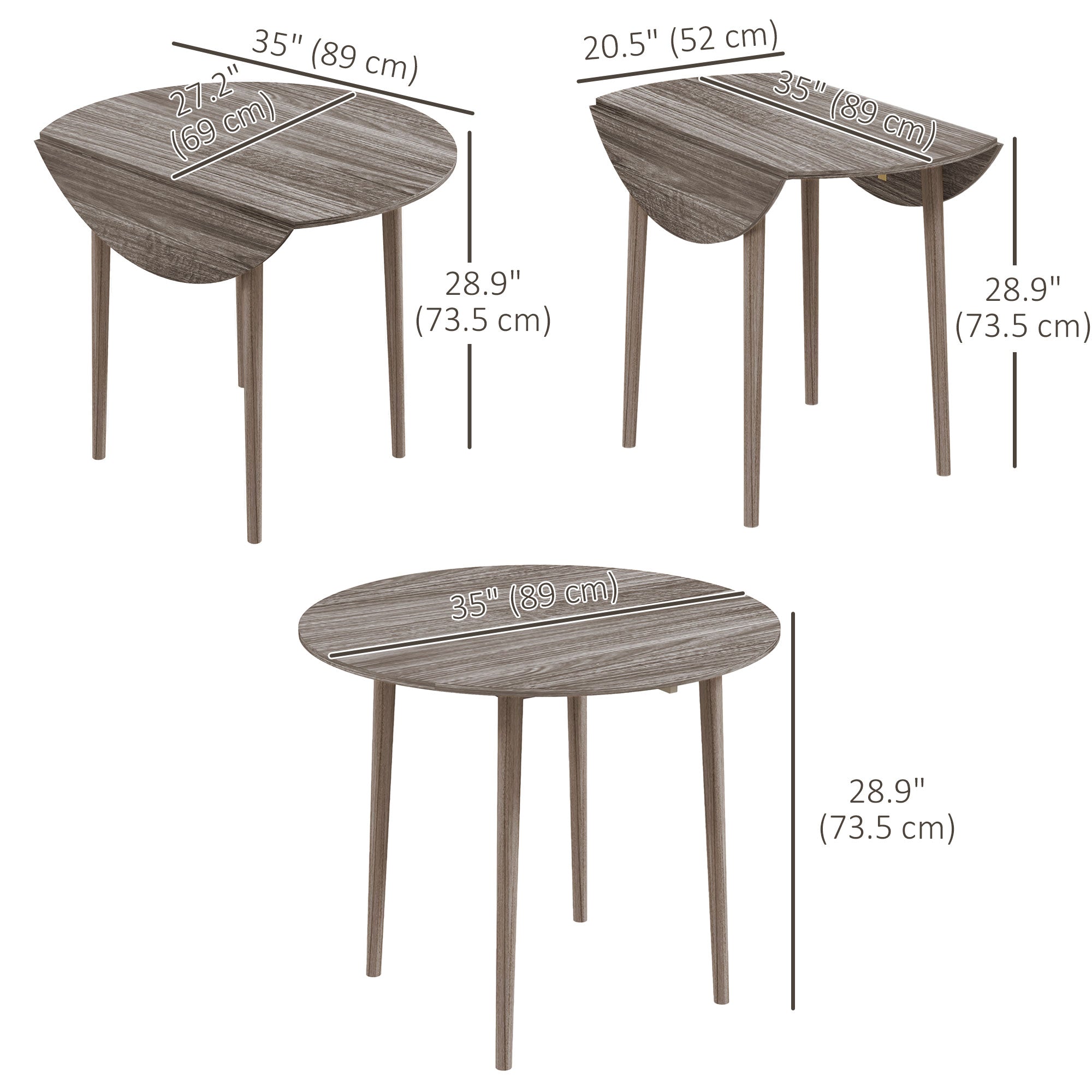 Folding Dining Table, Round Drop Leaf Kitchen Table for Small Spaces with Wood Legs, Distressed Grey Bar Tables & Dining Tables at Gallery Canada