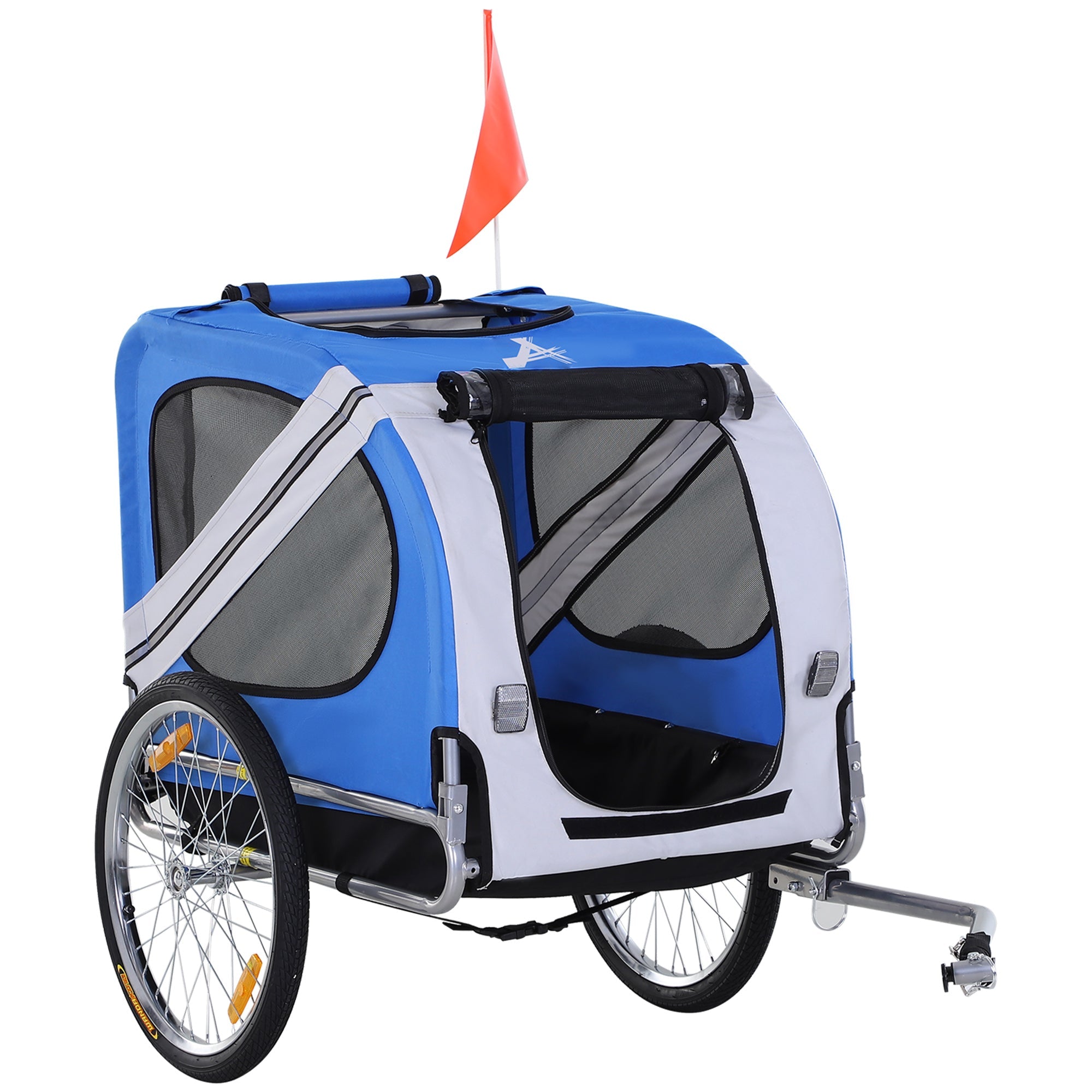 Dog Bike Trailer Pet Cart Bicycle Wagon Cargo Carrier Attachment for Travel with 3 Entrances Large Wheels for Off-Road &; Mesh Screen, White Dog Bike Trailers & Strollers Blue and White  at Gallery Canada