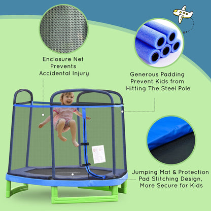 84.75" Kids Trampoline 7 FT Indoor Outdoor Trampolines with Safety Net Enclosure Built-in Zipper Padded Covering, for Boys and Girls, Blue Trampolines   at Gallery Canada