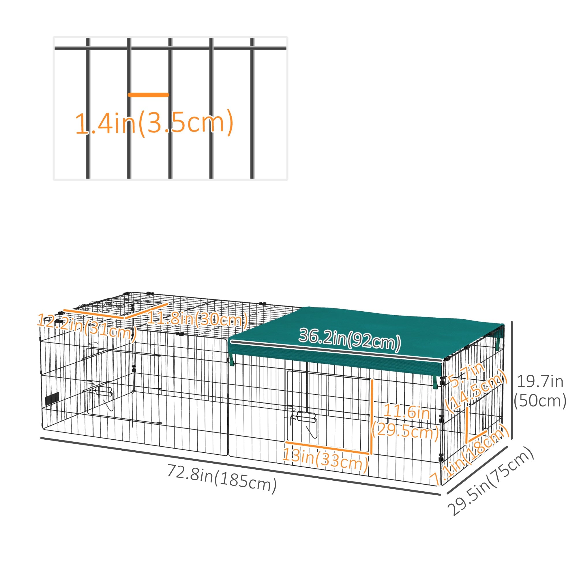 Small Animal Cage with Roof, Indoor/Outdoor Use, for Chicken, Rabbits, Chinchillas, 73