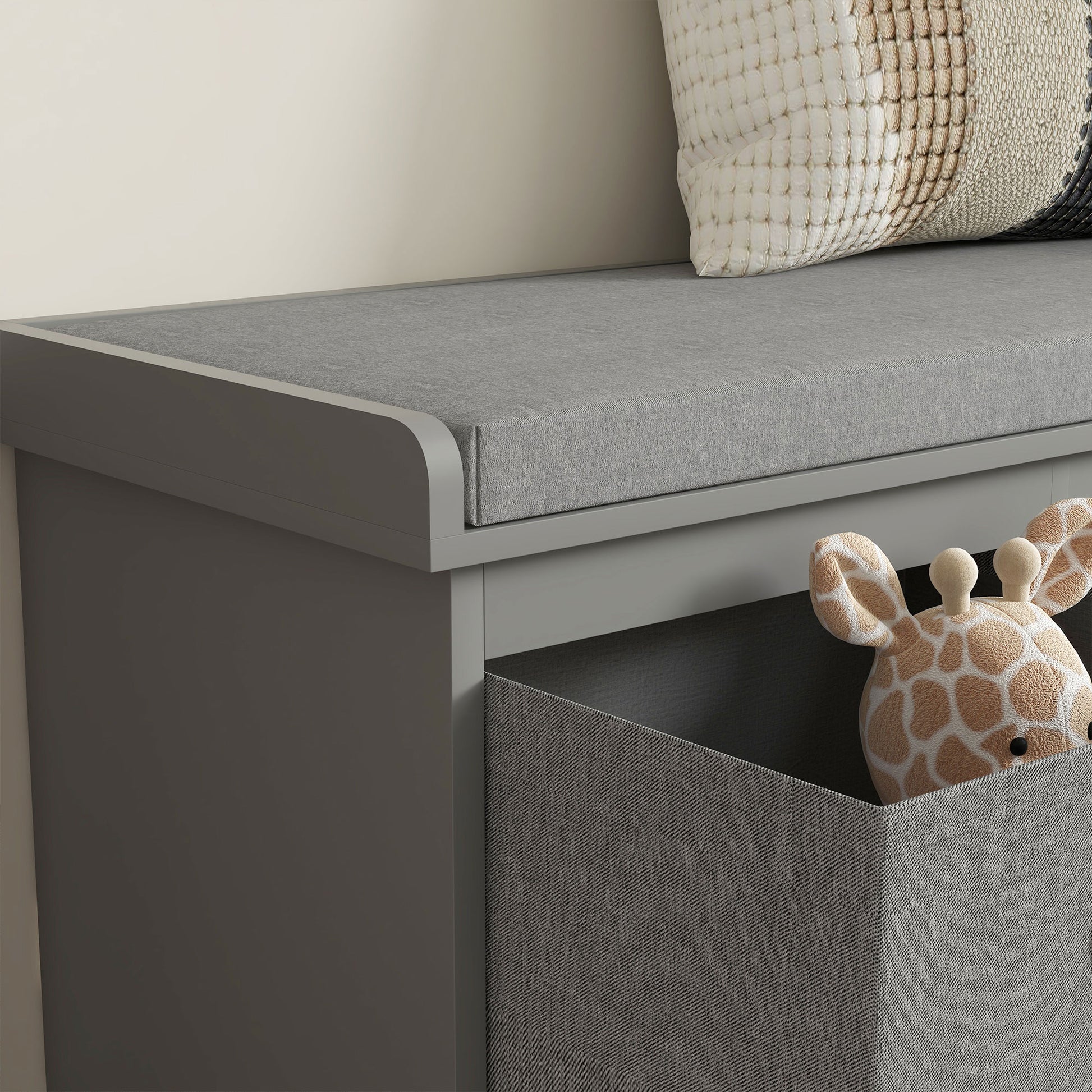 Shoe Storage Bench with Seat, Entryway Bench Seat with Cushion, 3 Fabric Drawers for Hallway, Grey Shoe Storage Cabinets & Racks at Gallery Canada