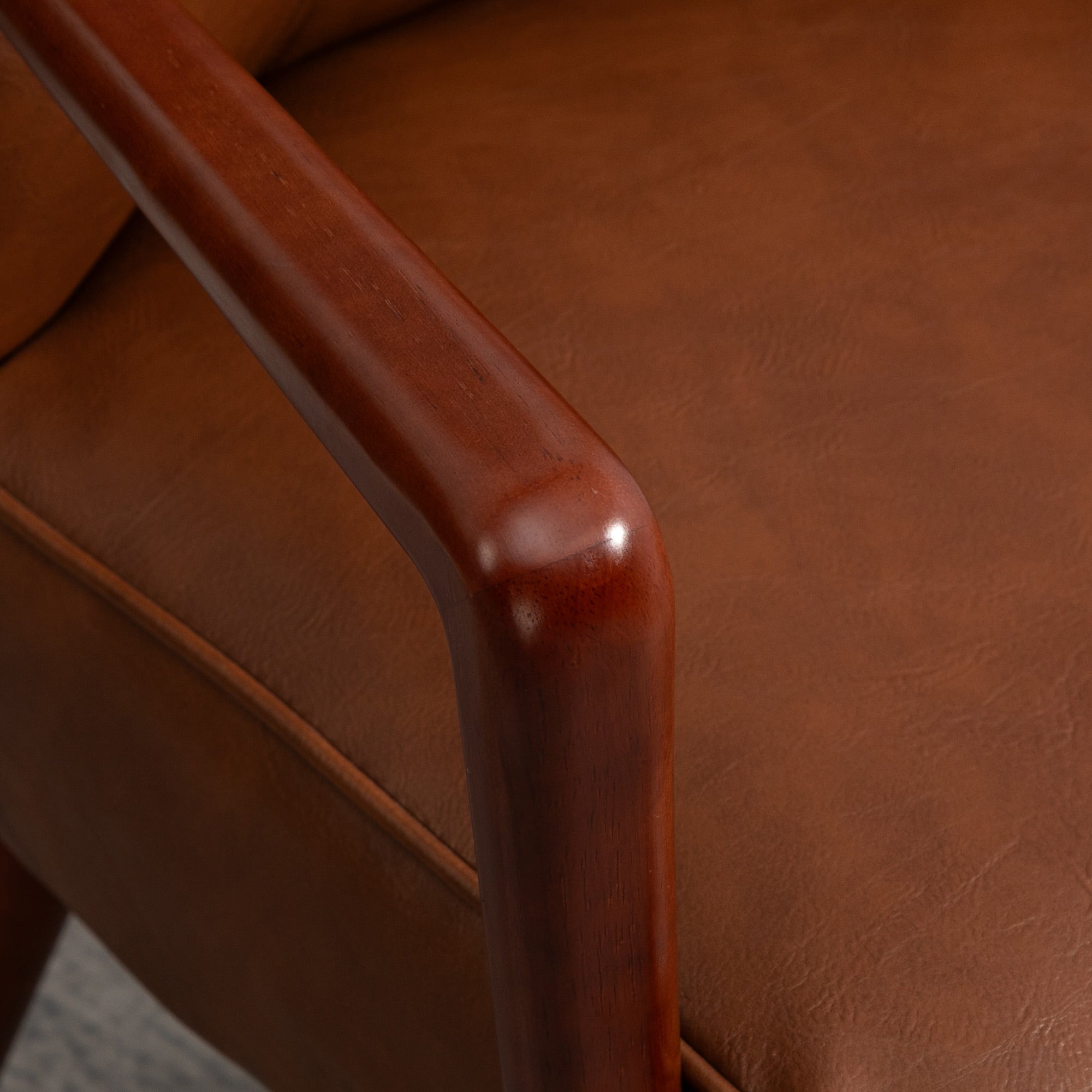 Accent Chair, Modern Armchair, Faux Leather Upholstered Living Room Chair with Wood Legs and Wide Padded Seat, Brown Accent Chairs   at Gallery Canada