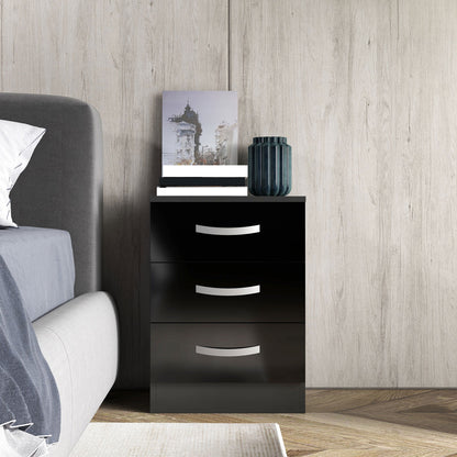 Bedside Table Set of 2, Modern Nightstand with Drawers and High Gloss Fronts, Night Table for Bedroom, Black Bedside Tables   at Gallery Canada