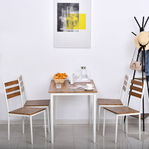 5 Piece Dining Table Set for 4, Space Saving Kitchen Table and 4 Chairs, Rectangle, Steel Frame for Dining Room