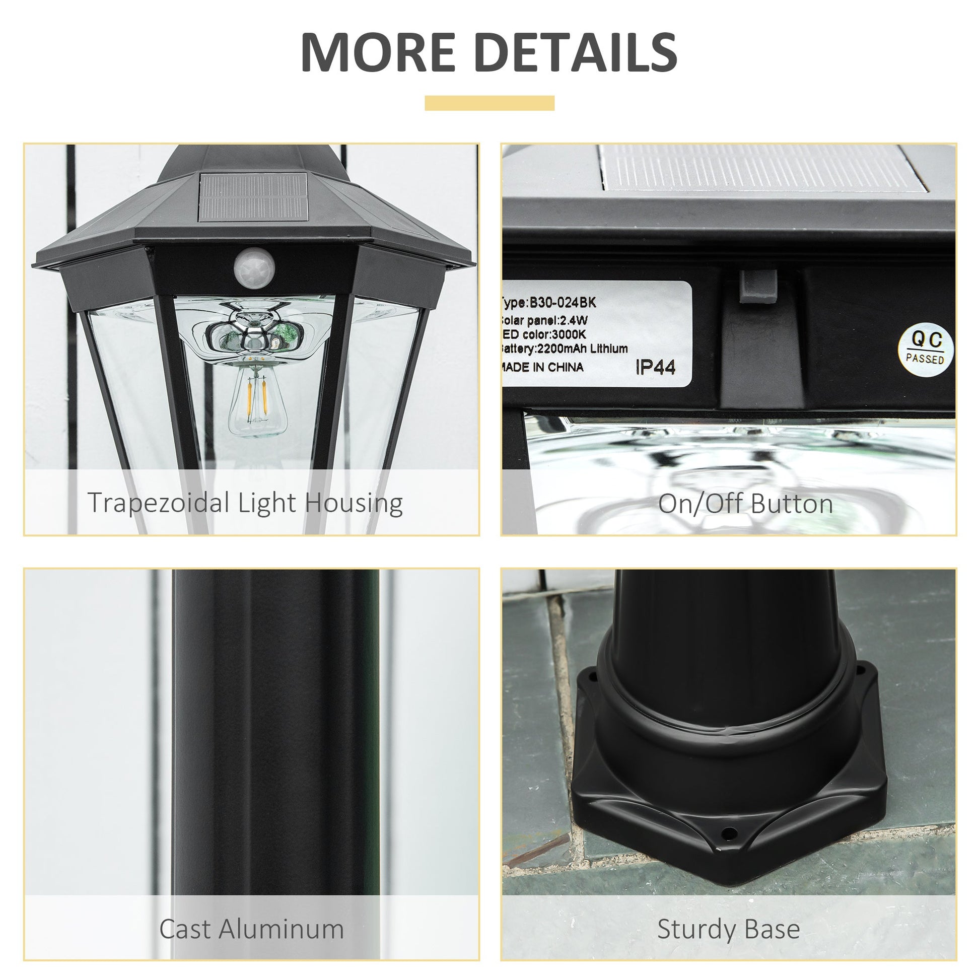 92" Solar Lamp Post Light Outdoor Street Lamp, Motion Activated Sensor PIR, Adjustable Brightness for Backyard, Black Solar Post Lamps   at Gallery Canada