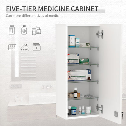 Wall Mount Medicine Cabinet, 5-tier Lockable Bathroom Cabinet with 2 Keys and Adjustable Shelves, White Mirror Medicine Cabinets   at Gallery Canada