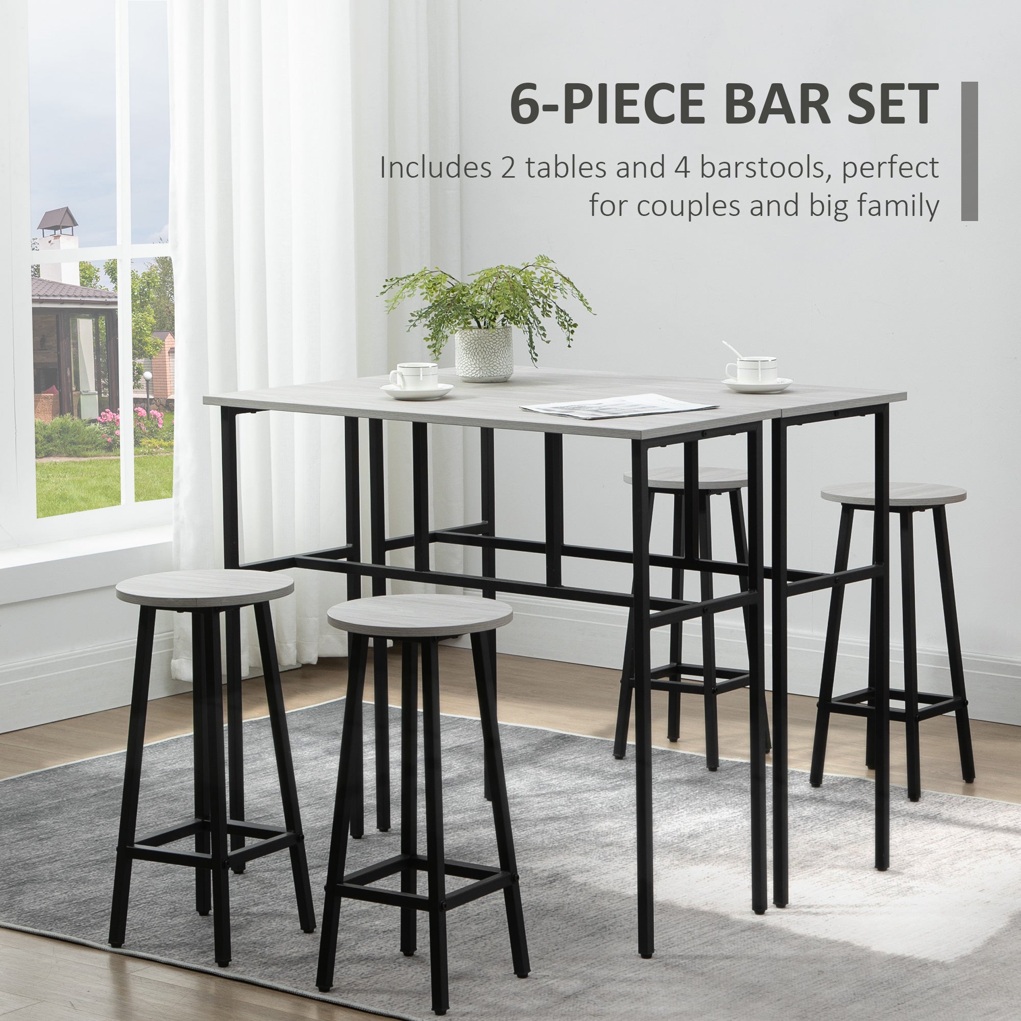 6-Piece Bar Table Set, 2 Breakfast Tables with 4 Stools, Counter Height Dining Tables &; Chairs for Kitchen, Living Room, Grey Bar Sets   at Gallery Canada