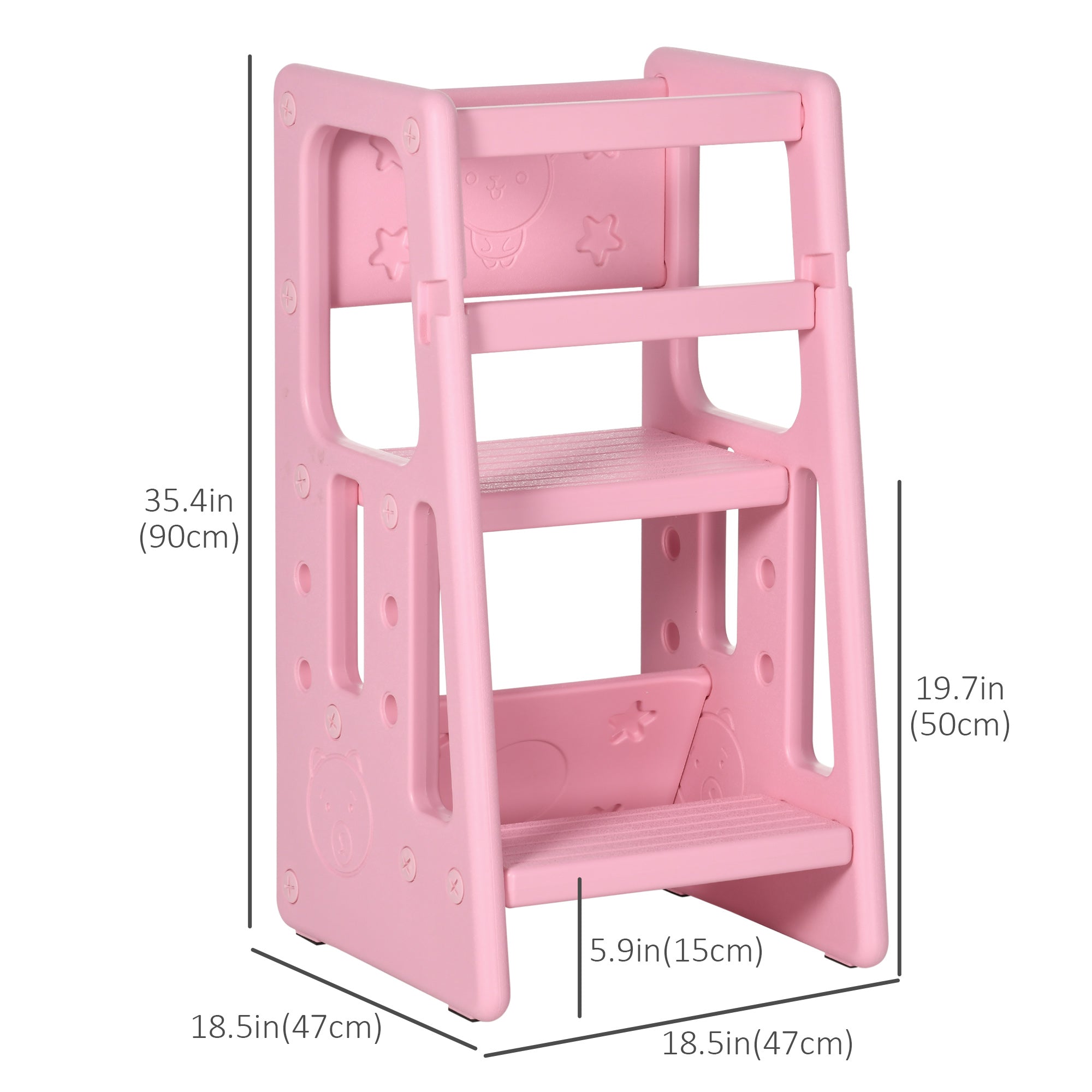 Toddler Kitchen Helper 2 Step Stool with Adjustable Height Platform and Safety Rail, Pink Toddler & Kids Step Stools   at Gallery Canada