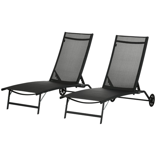 2PCs Lounge Chairs with Wheels, 5-Level Adjustable Backrest for Garden, Backyard, Patio, Deck, Poolside, White Lounger Chairs   at Gallery Canada