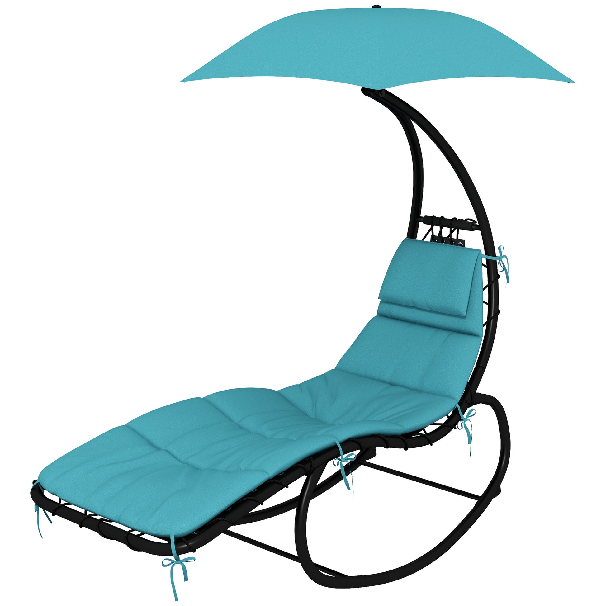 Tanning Chair with Sunshade Roof, Rocking Base, Cushion, Headrest, Turquoise Lounger Chairs   at Gallery Canada