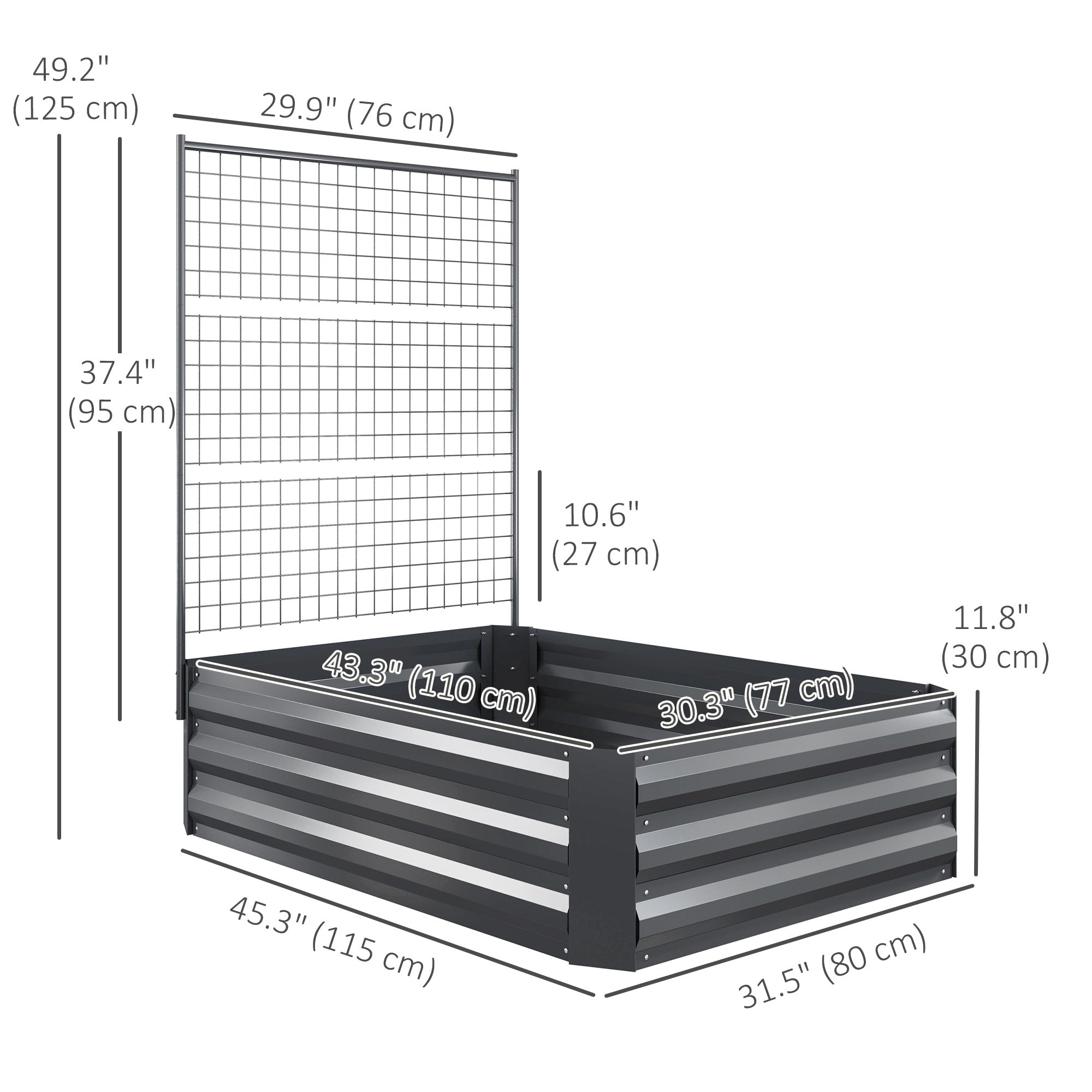Galvanized Raised Garden Bed with Trellis for Climbing Plants, Outdoor Planter Box with Open Bottom, Dark Grey Raised Garden Beds at Gallery Canada