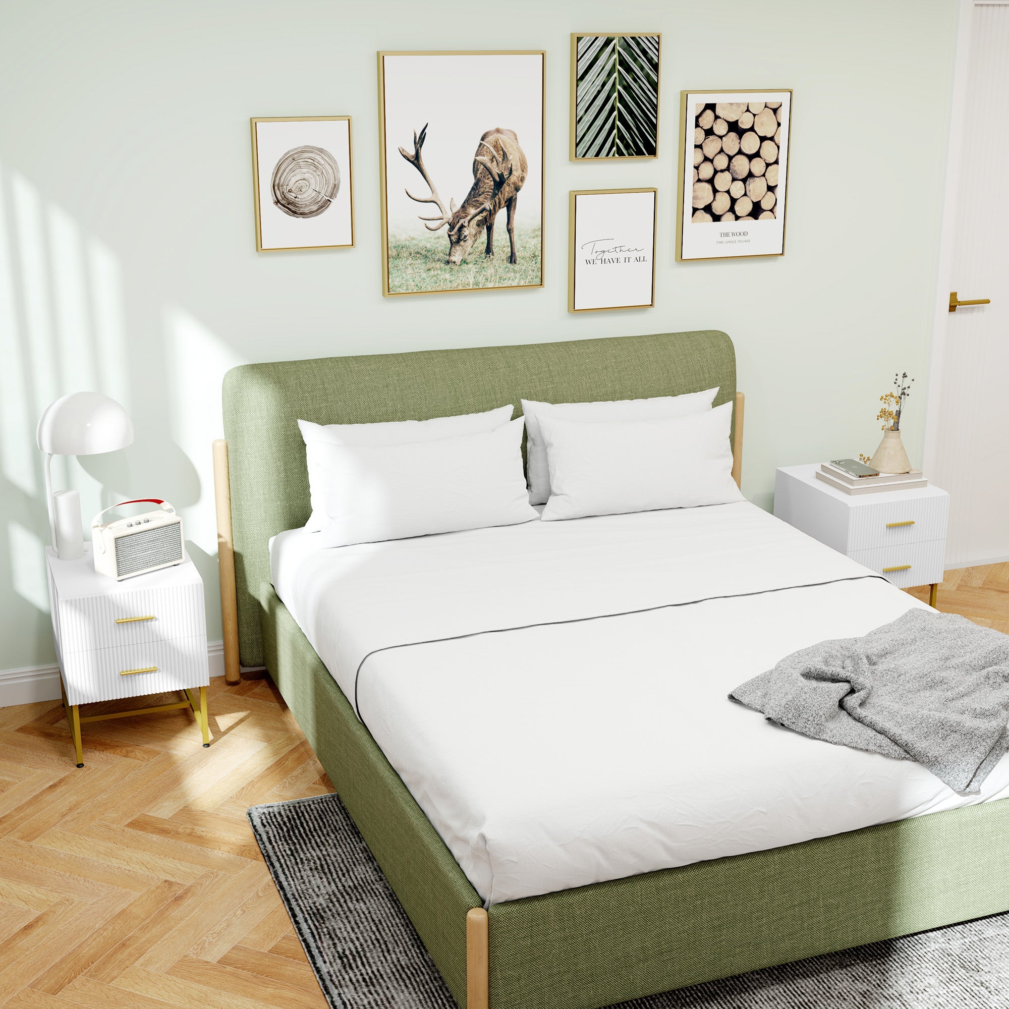 2 Pieces Nightstands with Storage, Modern Bedside Tables with 2 Fluted Drawers and Gold Legs for Bedroom, White Bedside Tables at Gallery Canada