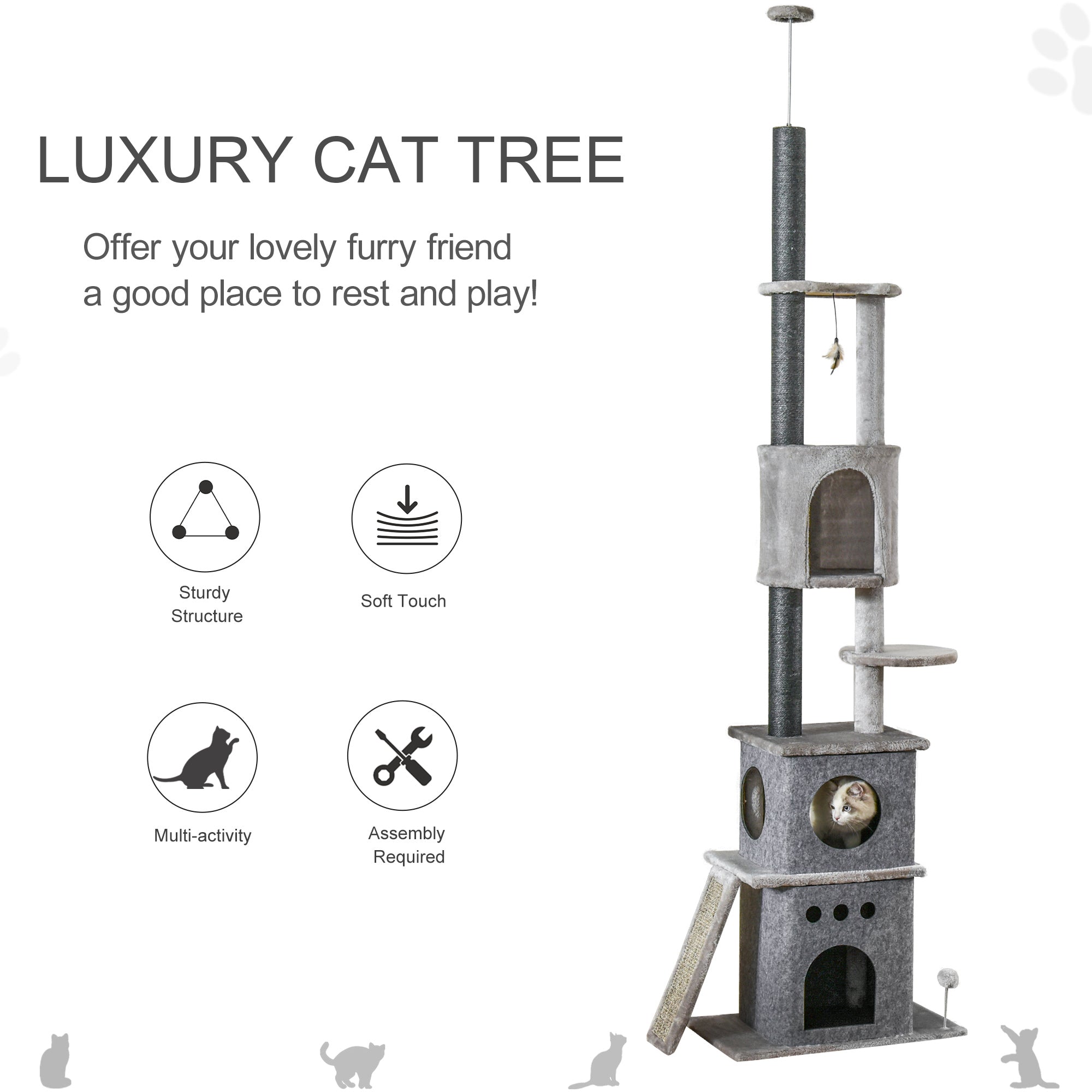 Adjustable 6-Tier Cat Tree with Condo, Perch, Ramp, Scratching Post, Light Grey Floor to Ceiling Cat Trees   at Gallery Canada