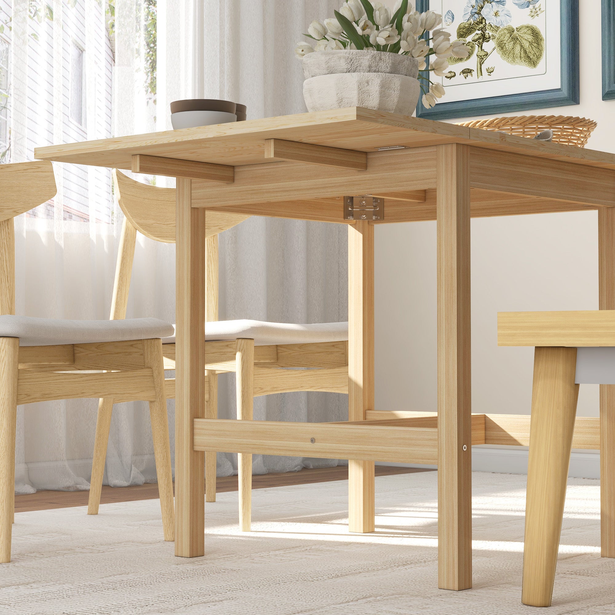 Solid Wood Kitchen Table, Farmhouse Drop Leaf Tables for Small Spaces, Folding Dining Table, Nature Wood Dining Tables   at Gallery Canada