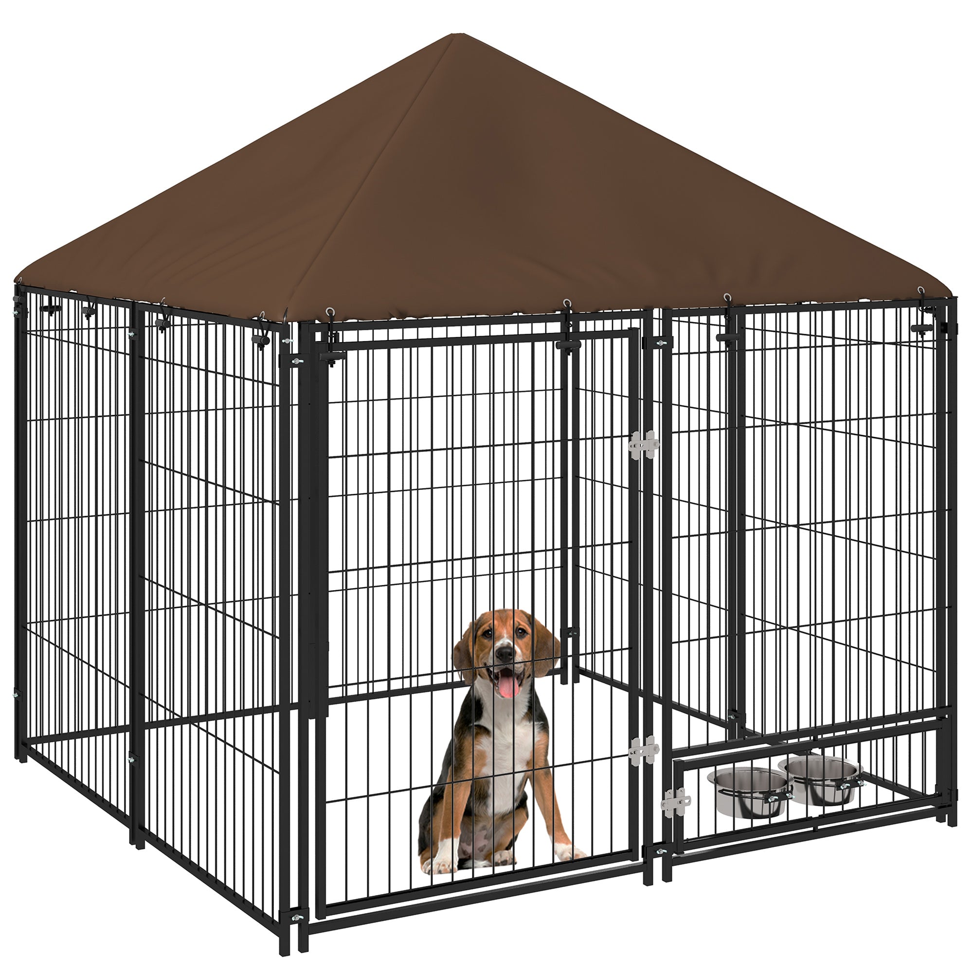 4.6' x 4.6' x 5' Outdoor Dog Kennel with Canopy, Rotating Bowls, Coffee Houses, Kennels & Pens at Gallery Canada