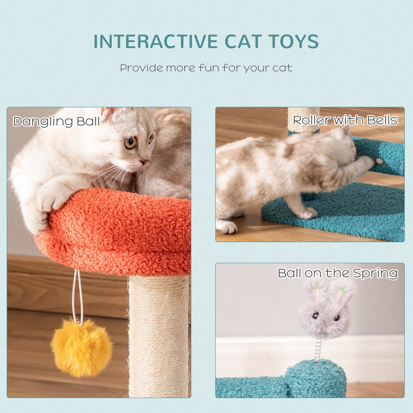 Cat Tree Scratching with Removable Bed Scratching Post Interactive Kitten Toy Dangling Ball Spring Roller Bell Blue Orange Cat Posts   at Gallery Canada